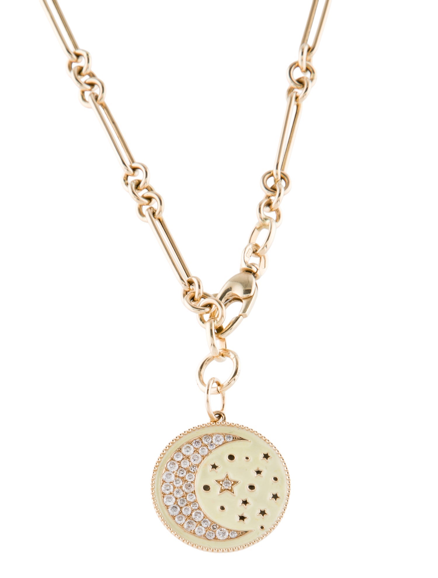 Necklace 14K Diamond & Enamel Crescent Moon Lavalier Necklace