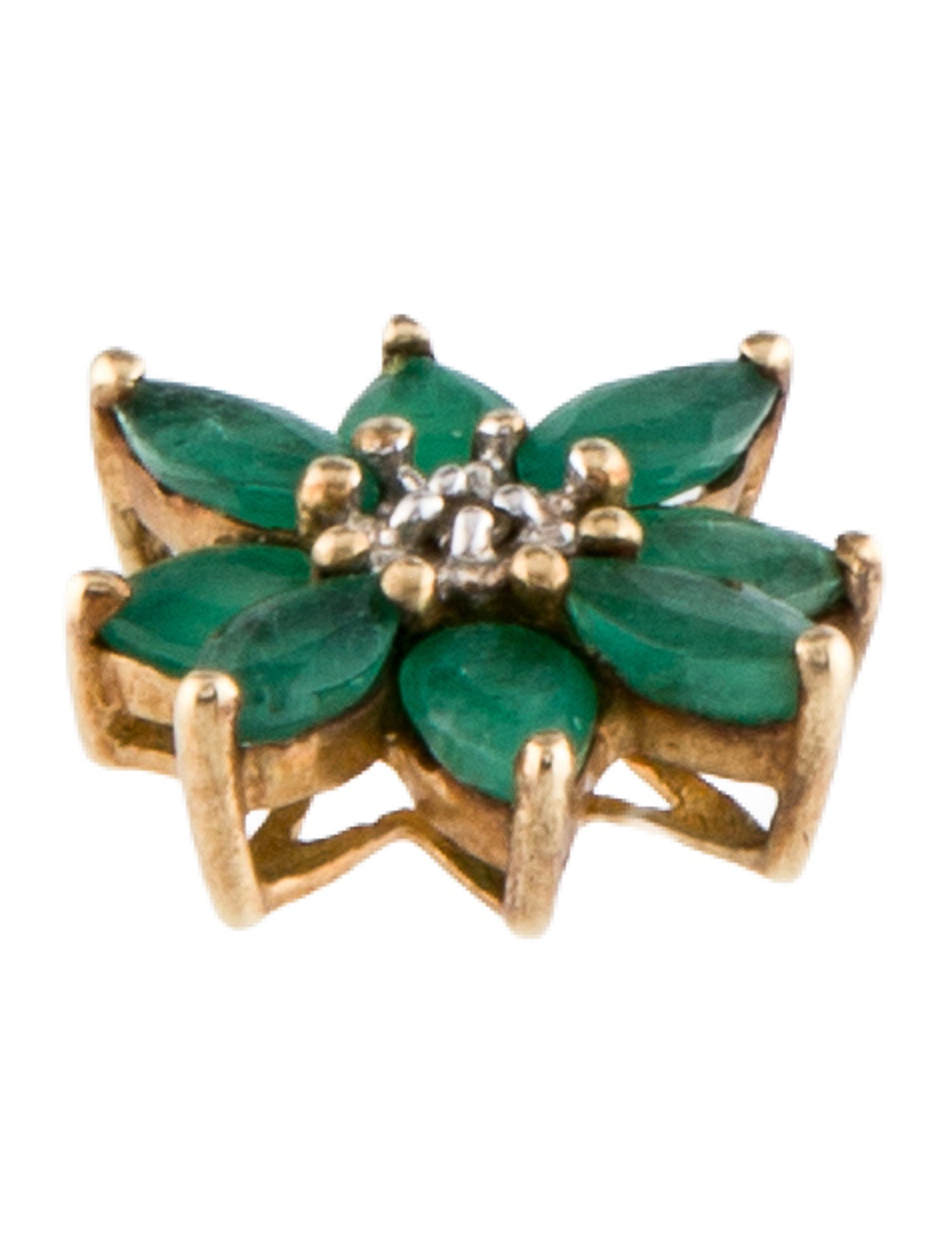 Necklace 10K Emerald & Diamond Flower Pendant