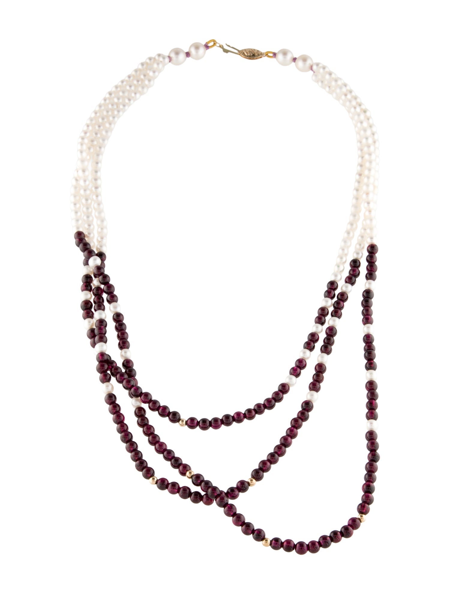 Necklace 14K Pearl & Garnet Multistrand