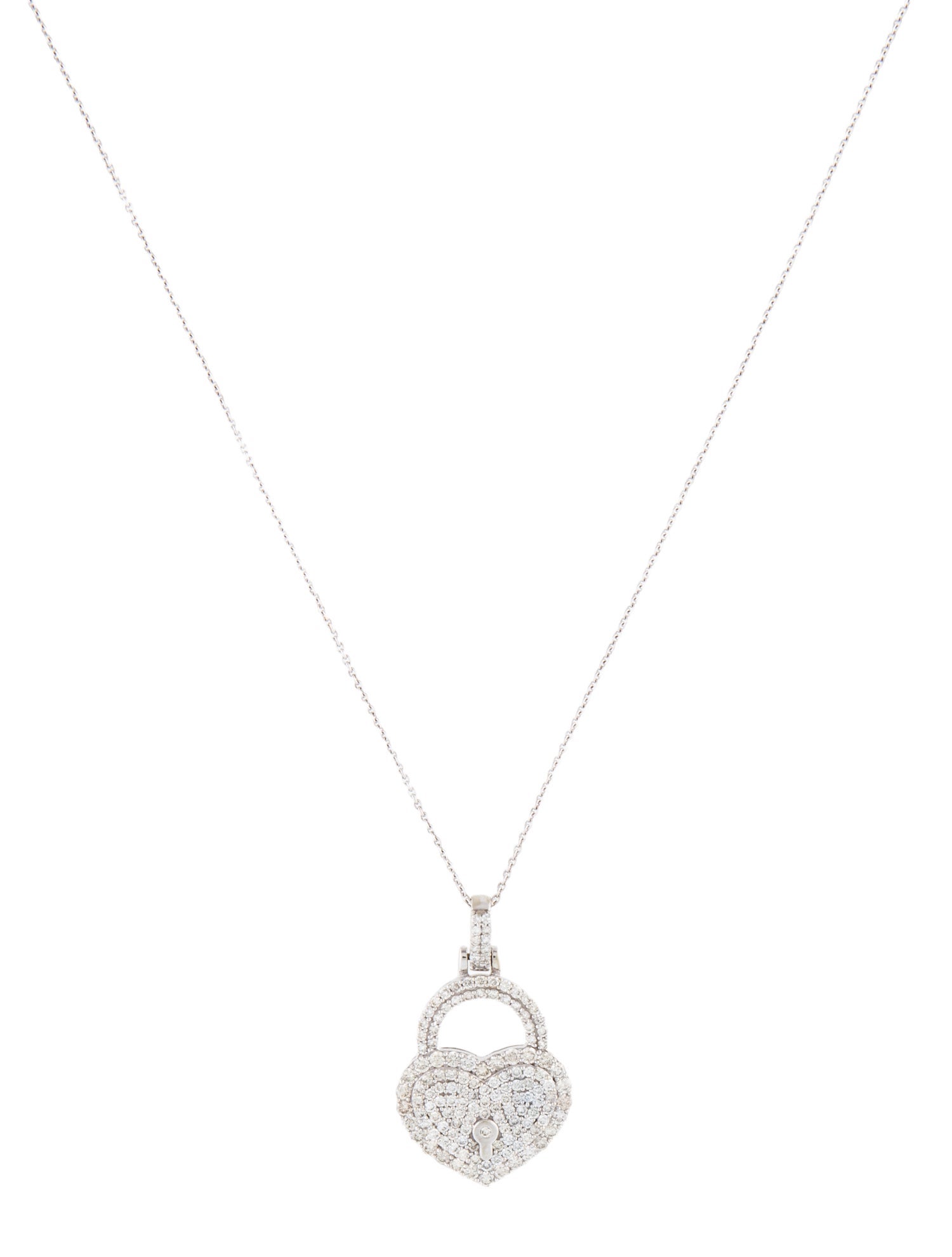 Necklace 10K Diamond Heart Lock Pendant w/ 18K Chain