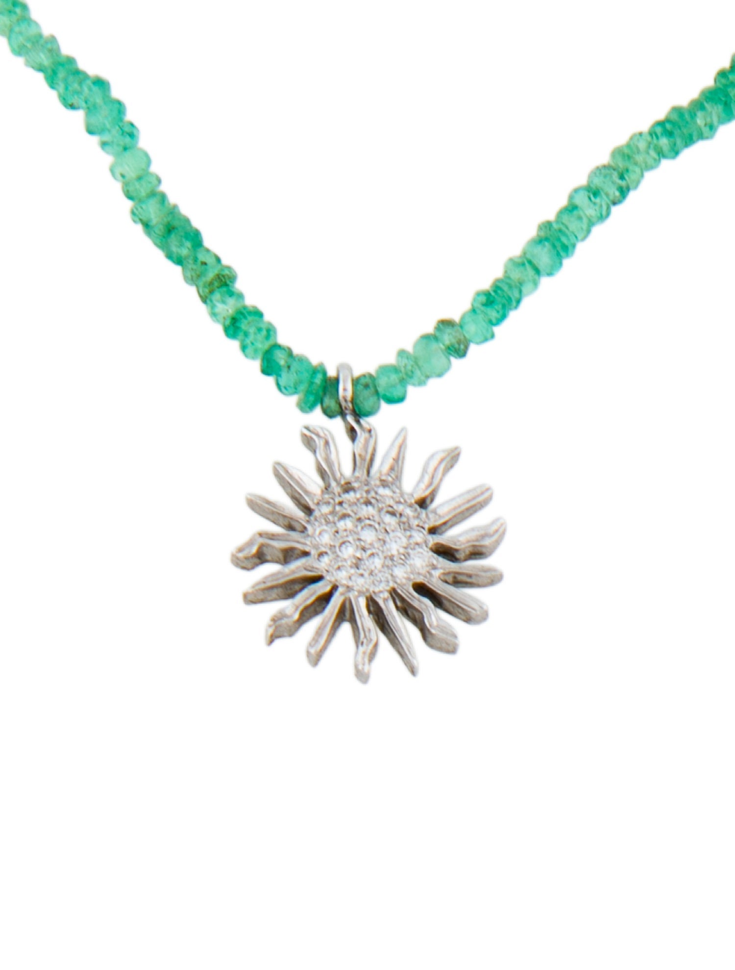Necklace 18K Emerald & Diamond Beaded Sun Choker