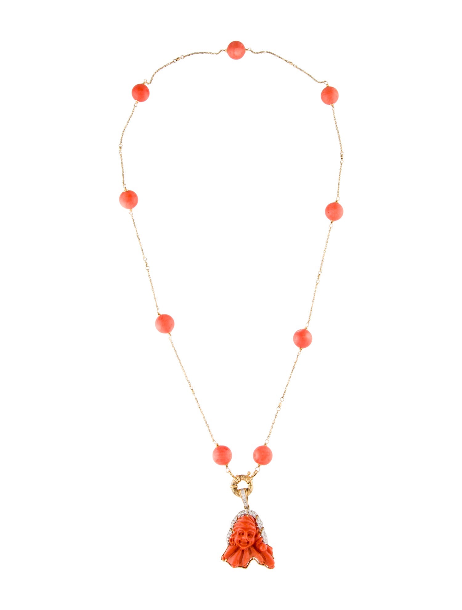 Necklace Coral Buddha Bead Station Pendant