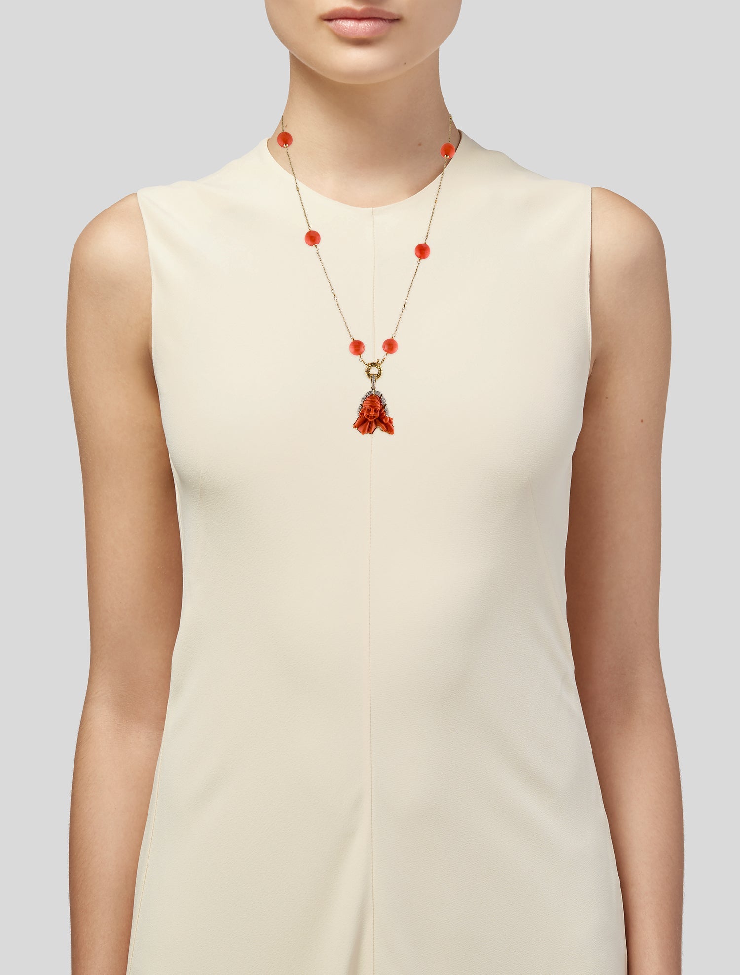 Necklace Coral Buddha Bead Station Pendant