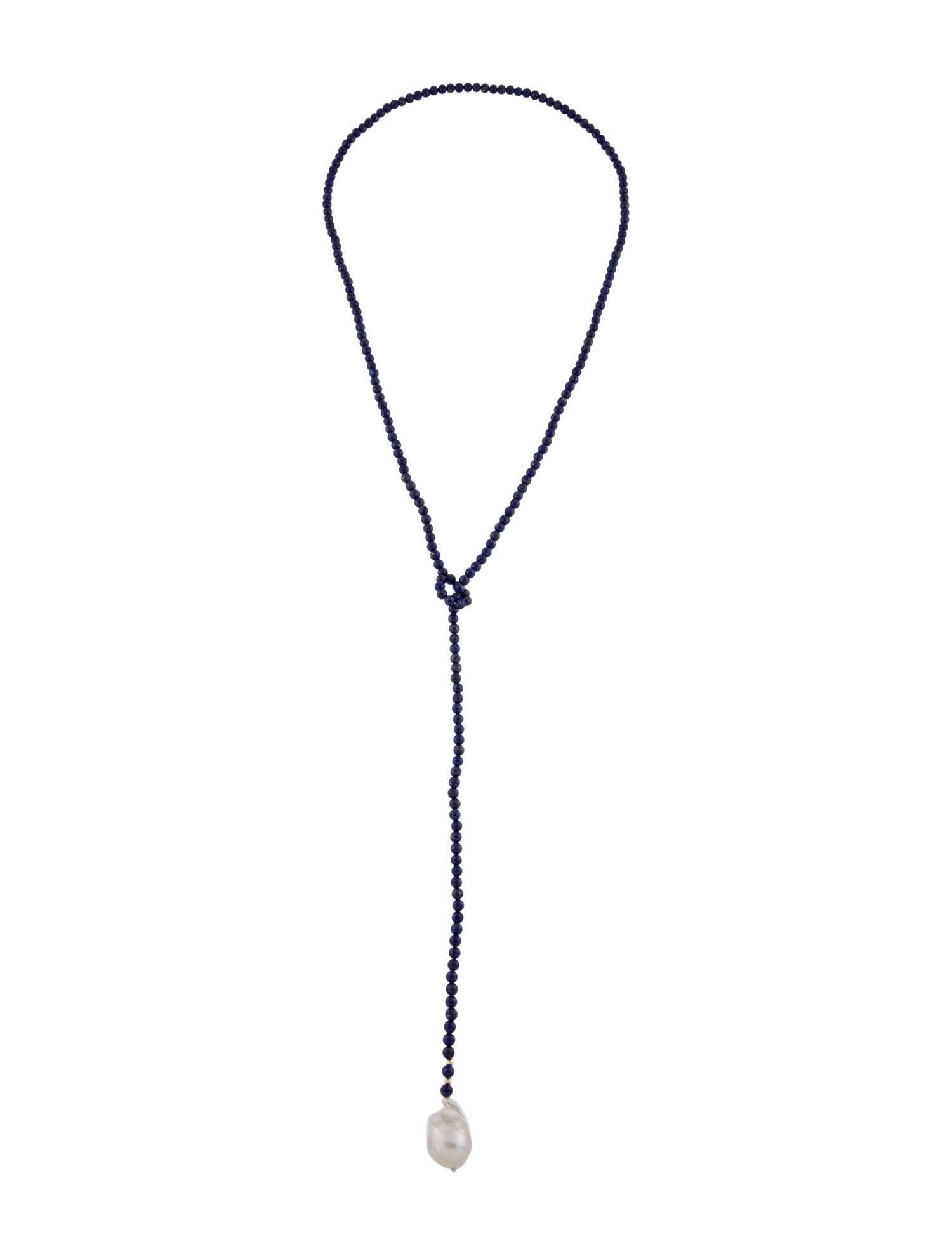 Necklace 14K Pearl & Lapis Lazuli Beaded Lariat