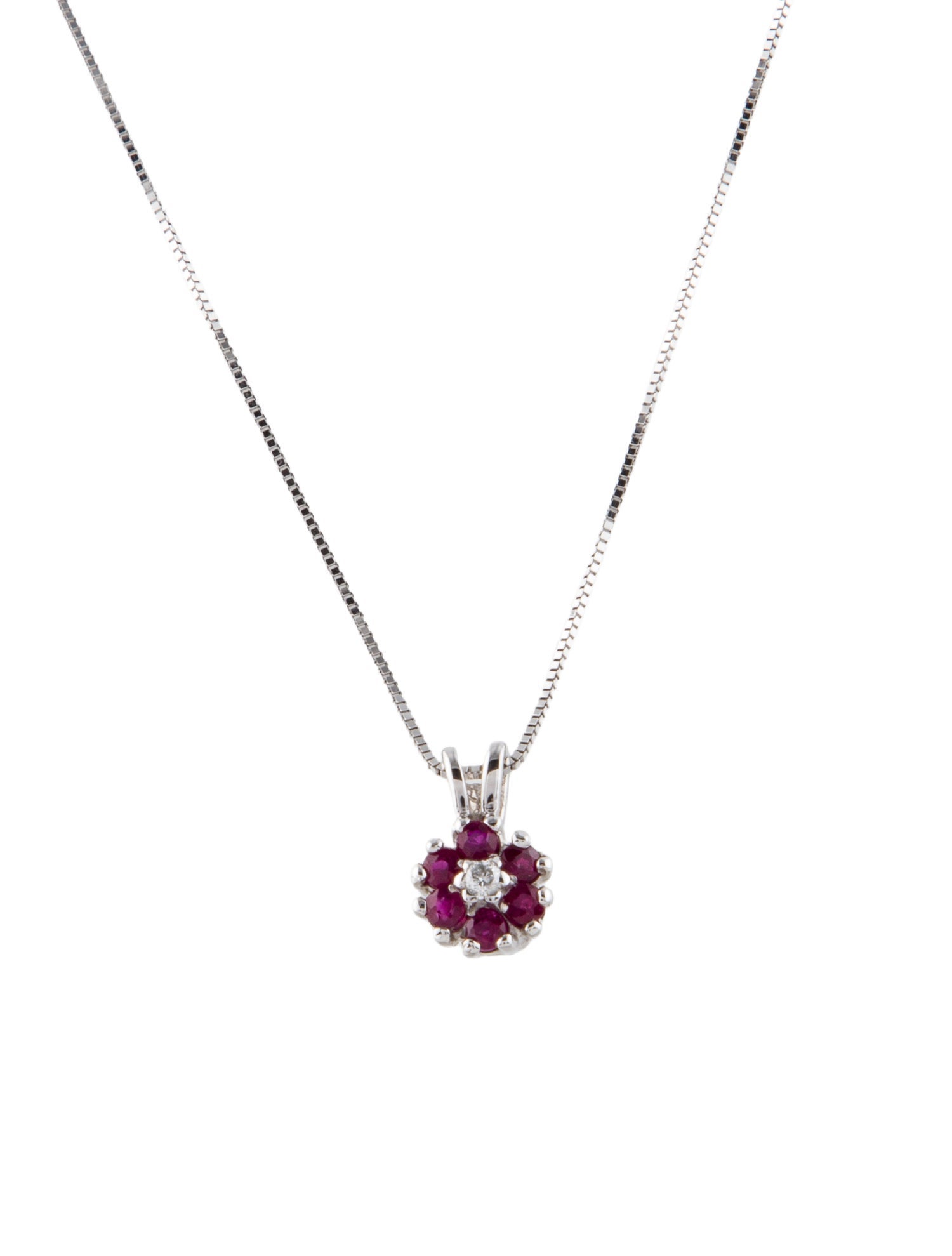 Necklace 14K Ruby & Diamond Flower Pendant