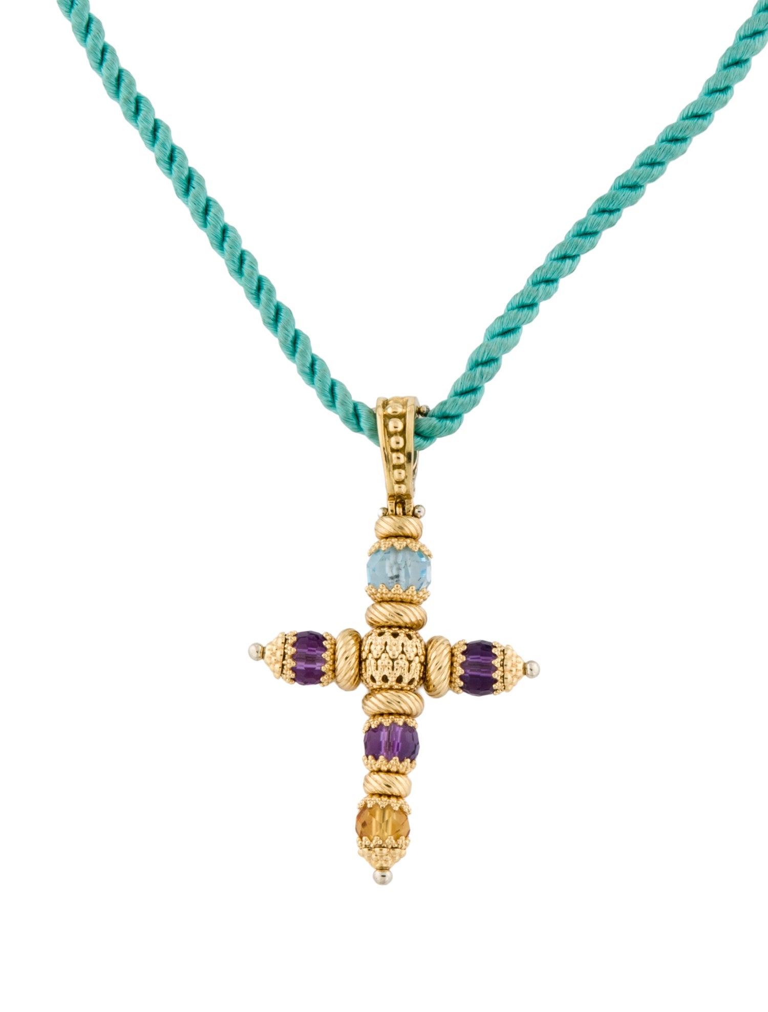Necklace 18K Topaz, Citrine & Amethyst Cross Pendant