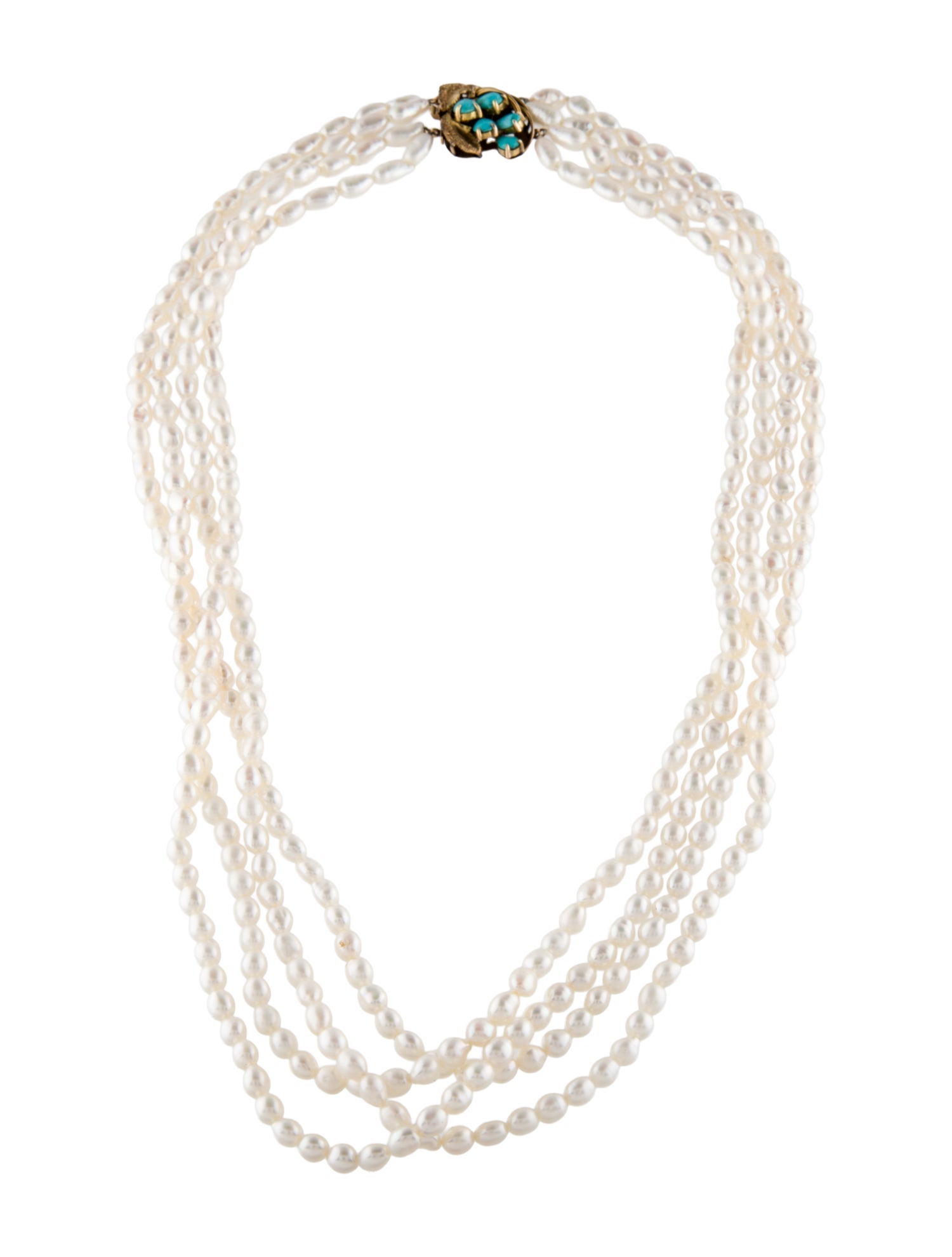 Necklace 14K Pearl & Turquoise Multistrand Necklace