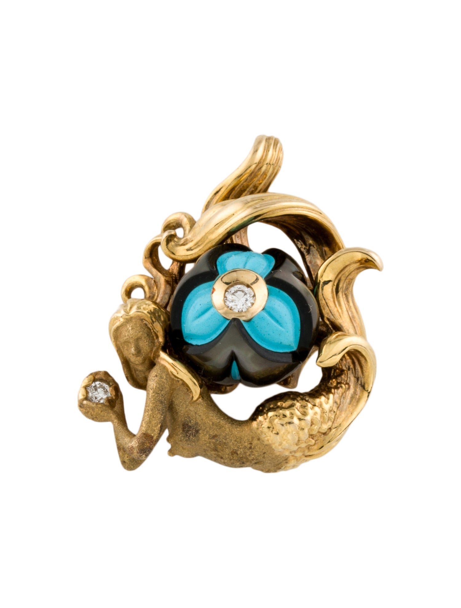 Necklace Galatea 14K Carved Pearl & Diamond Mermaid Pendant