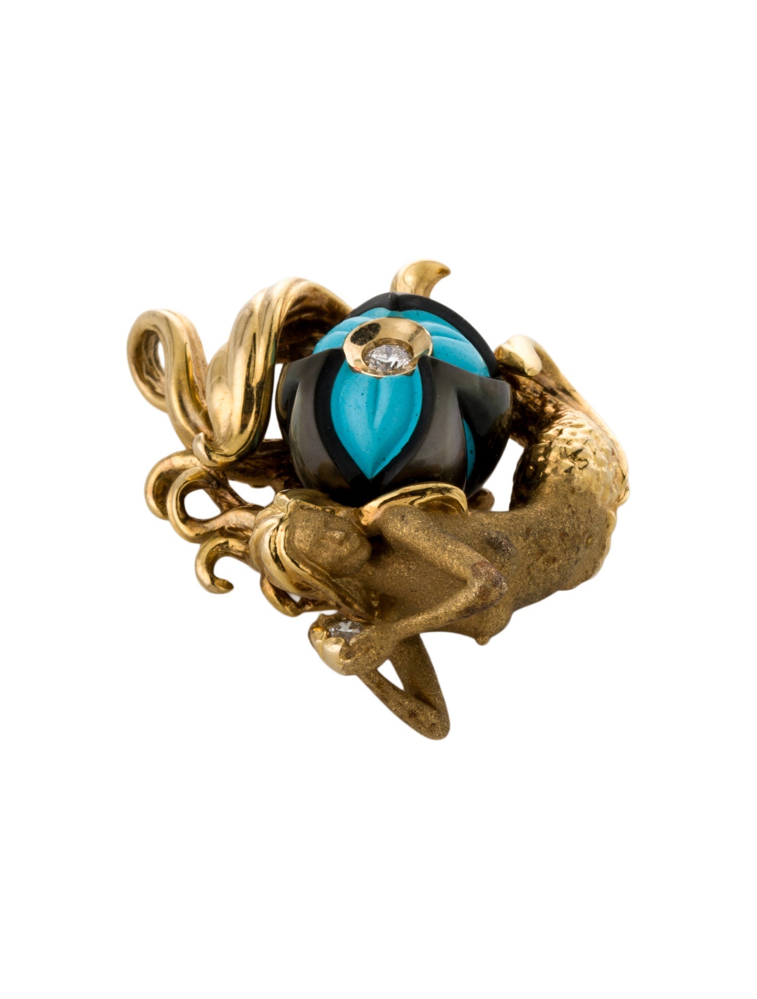 Necklace Galatea 14K Carved Pearl & Diamond Mermaid Pendant