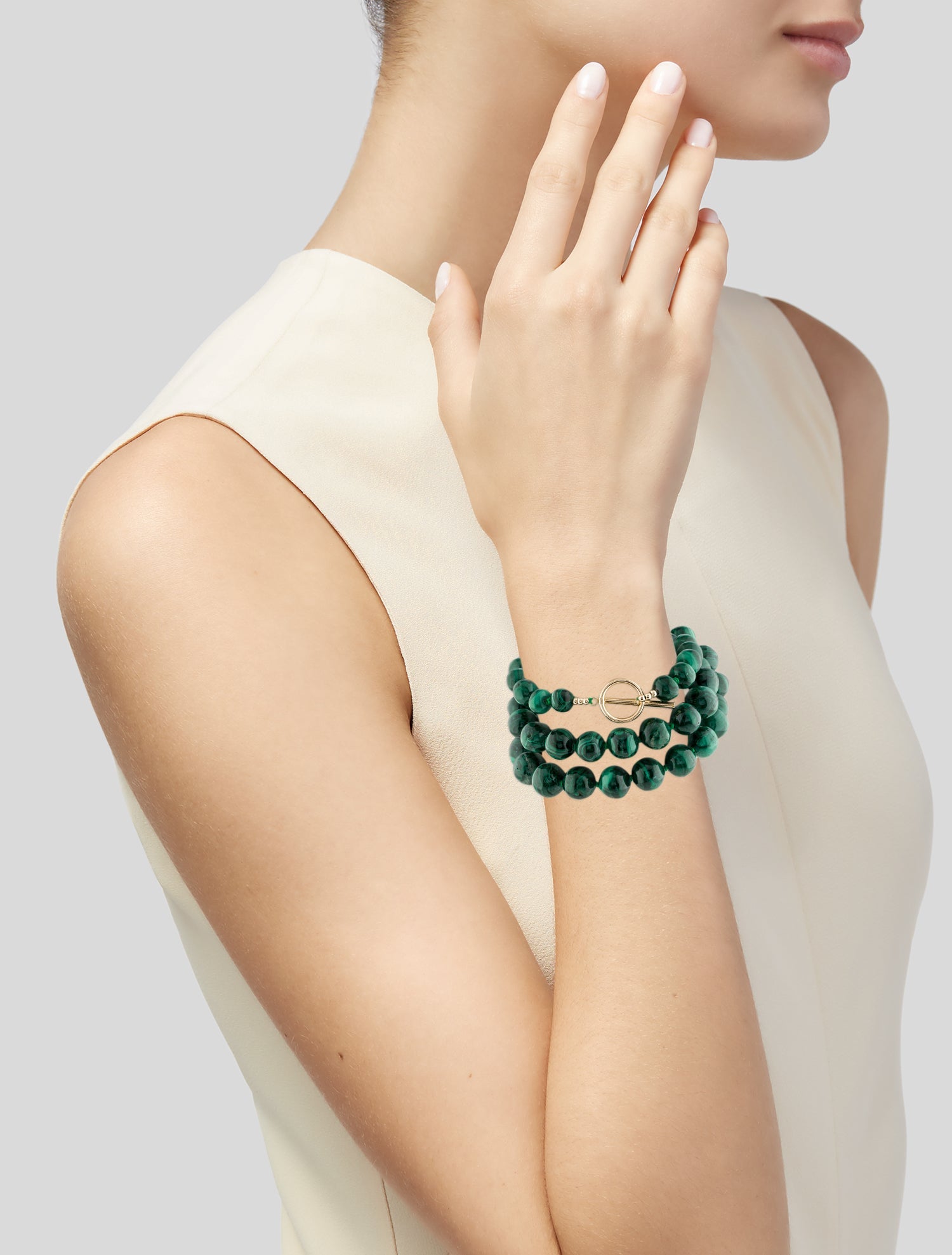 Necklace 14K Malachite Beaded Toggle Bracelet