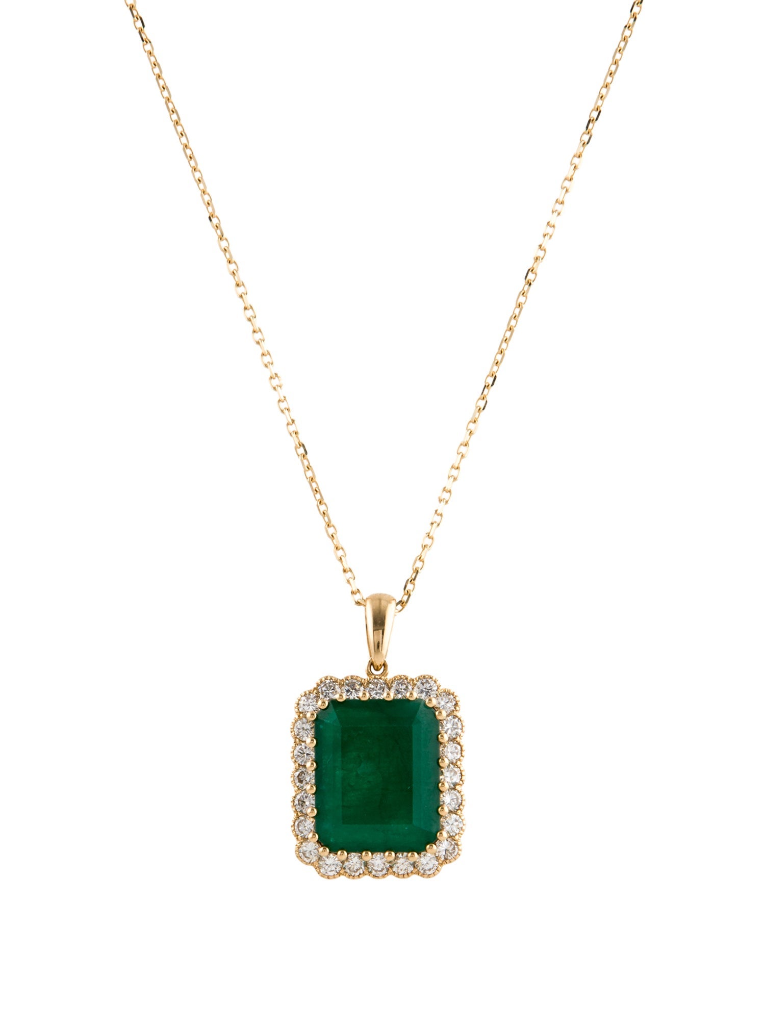 Necklace 18K 11.47ct Emerald & Diamond Pendant
