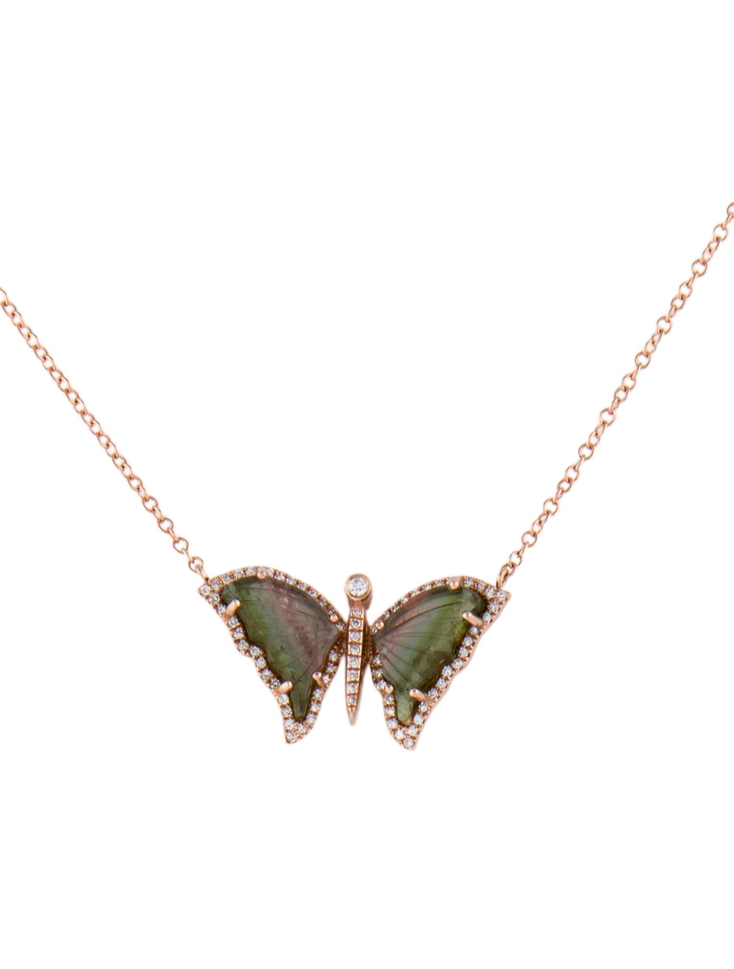 Necklace 14K Parti-Colored Tourmaline & Diamond Butterfly