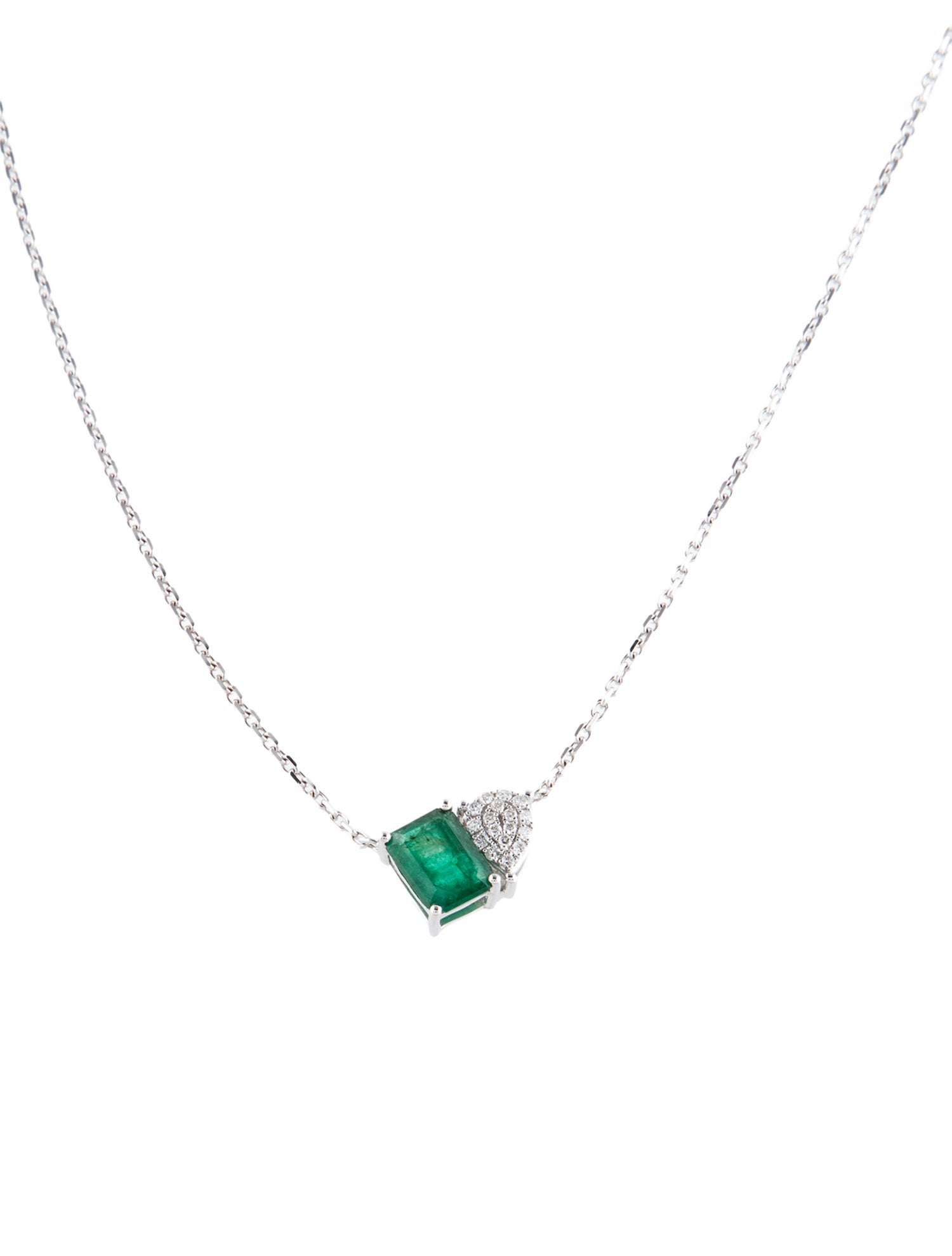 Necklace 14K 1.34ct Emerald & Diamond Pendant Necklace