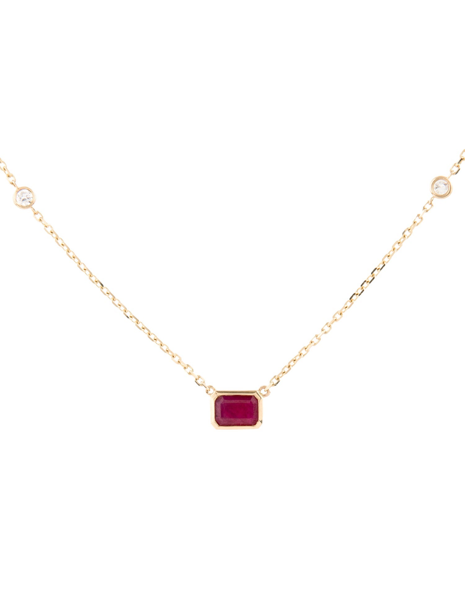 Necklace 14K Ruby & Diamond Pendant Necklace