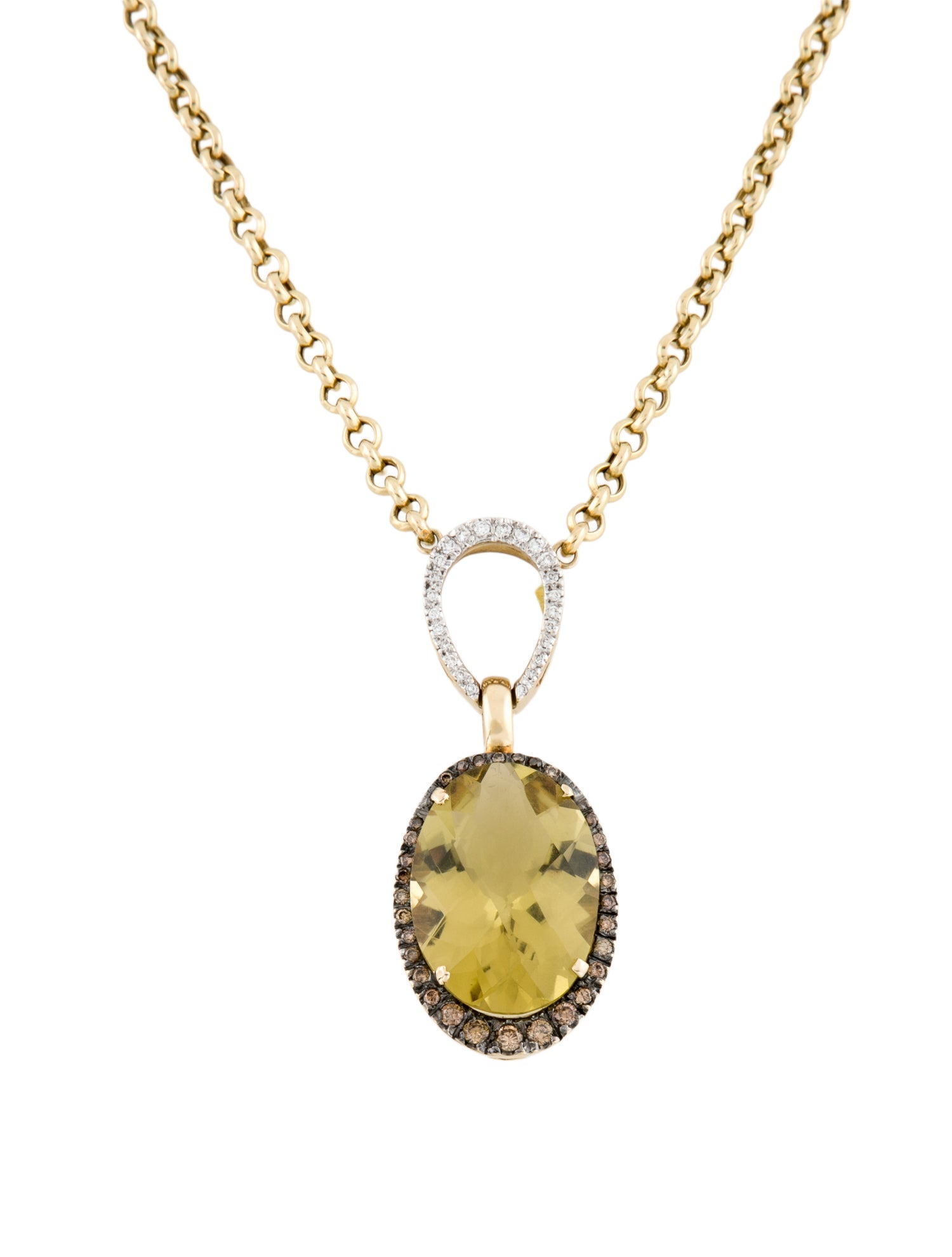 Necklace 14K Lemon Quartz & Diamond Pendant
