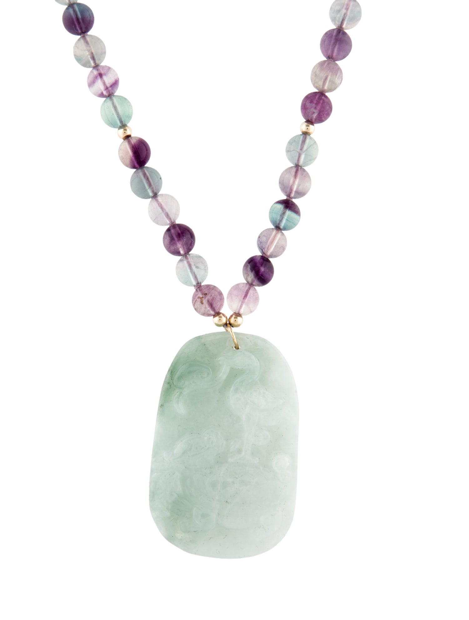 Necklace 14K Jadeite Pendant & Fluorite Bead