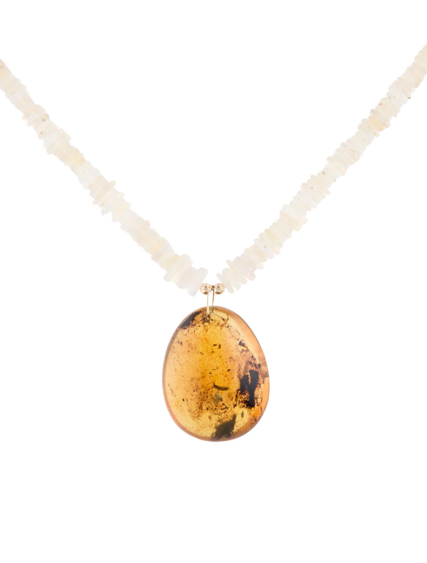 Necklace 14K Amber & Opal Pendant Necklace