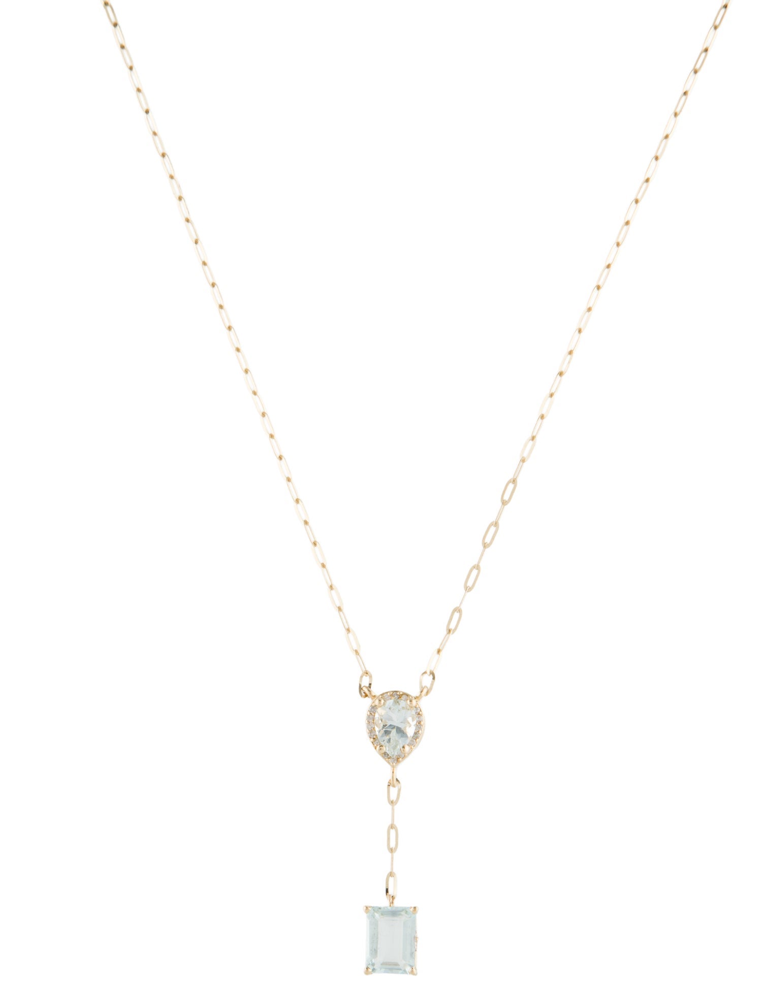 Necklace 14K 1.71ctw Aquamarine & Diamond Lavalier Necklace