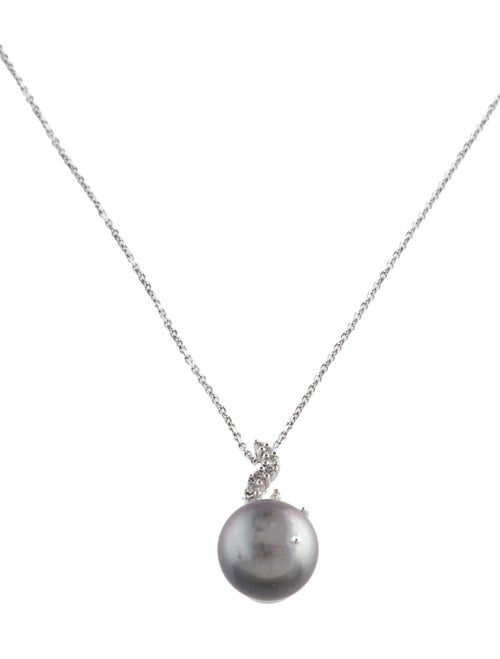 Necklace 14K Pearl & Diamond Pendant Necklace