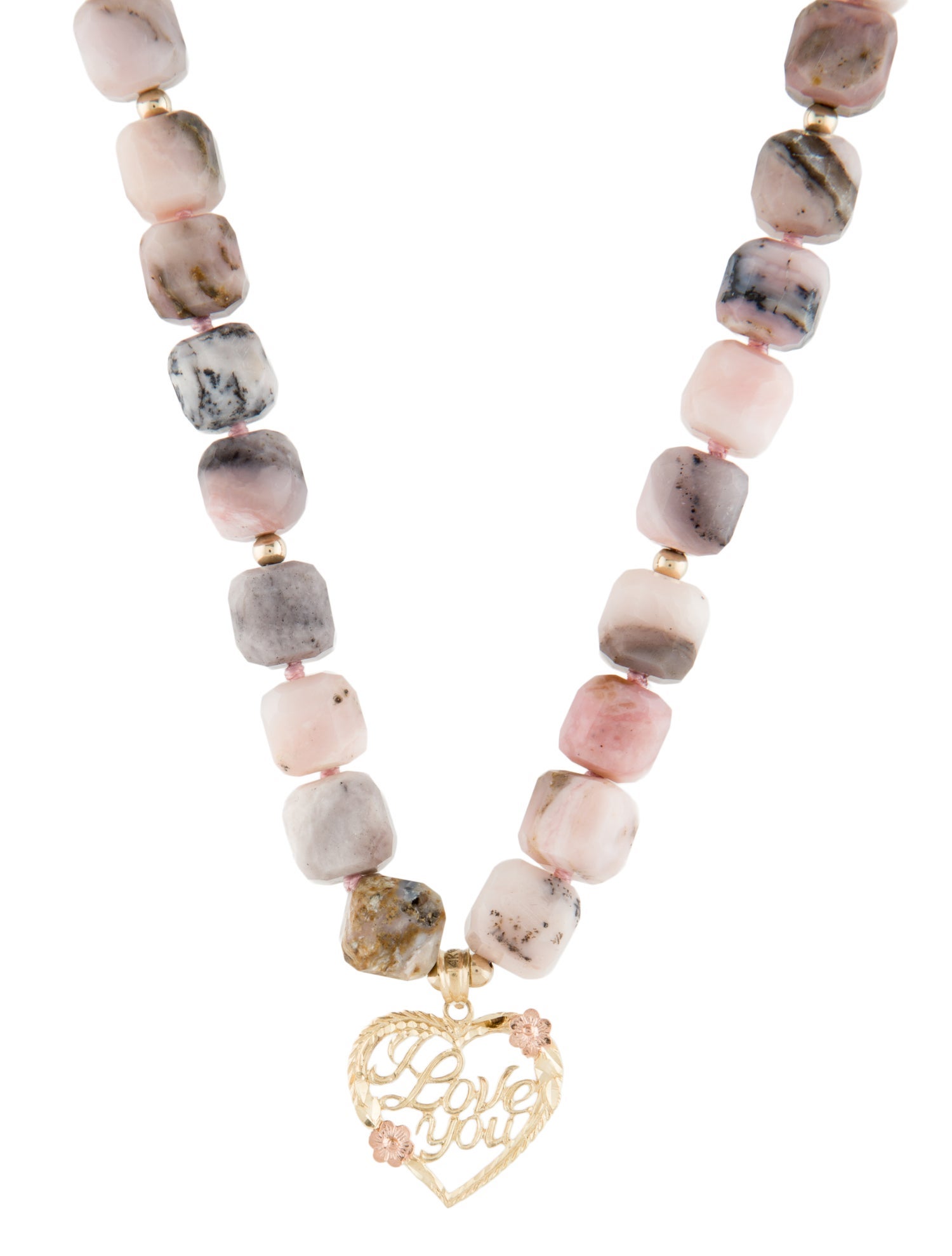 Necklace 14K Opal Bead 'I Love You' Heart Pendant