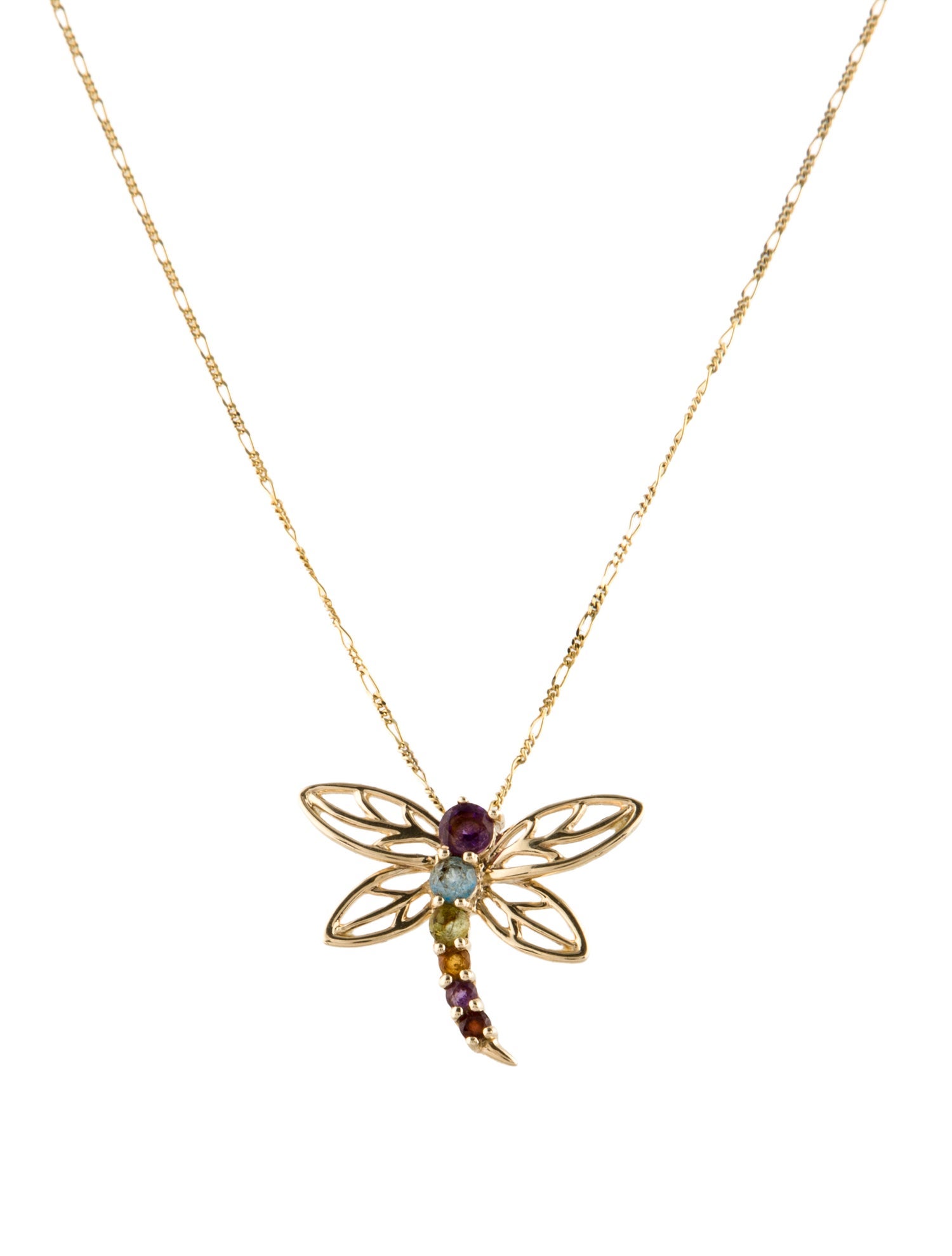 Necklace 10K Multistone Dragonfly Pendant