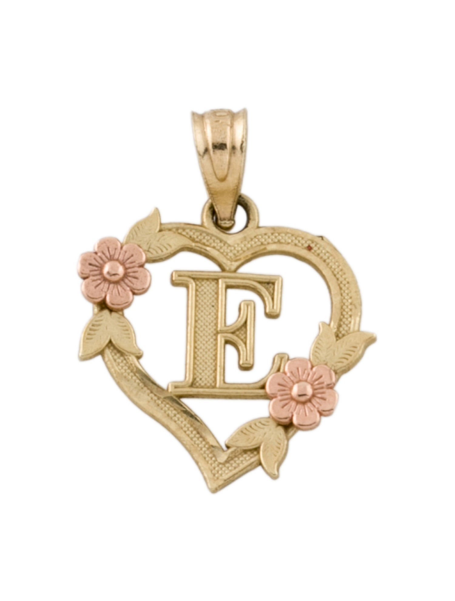 Necklace 10K Heart 'E' Letter Pendant