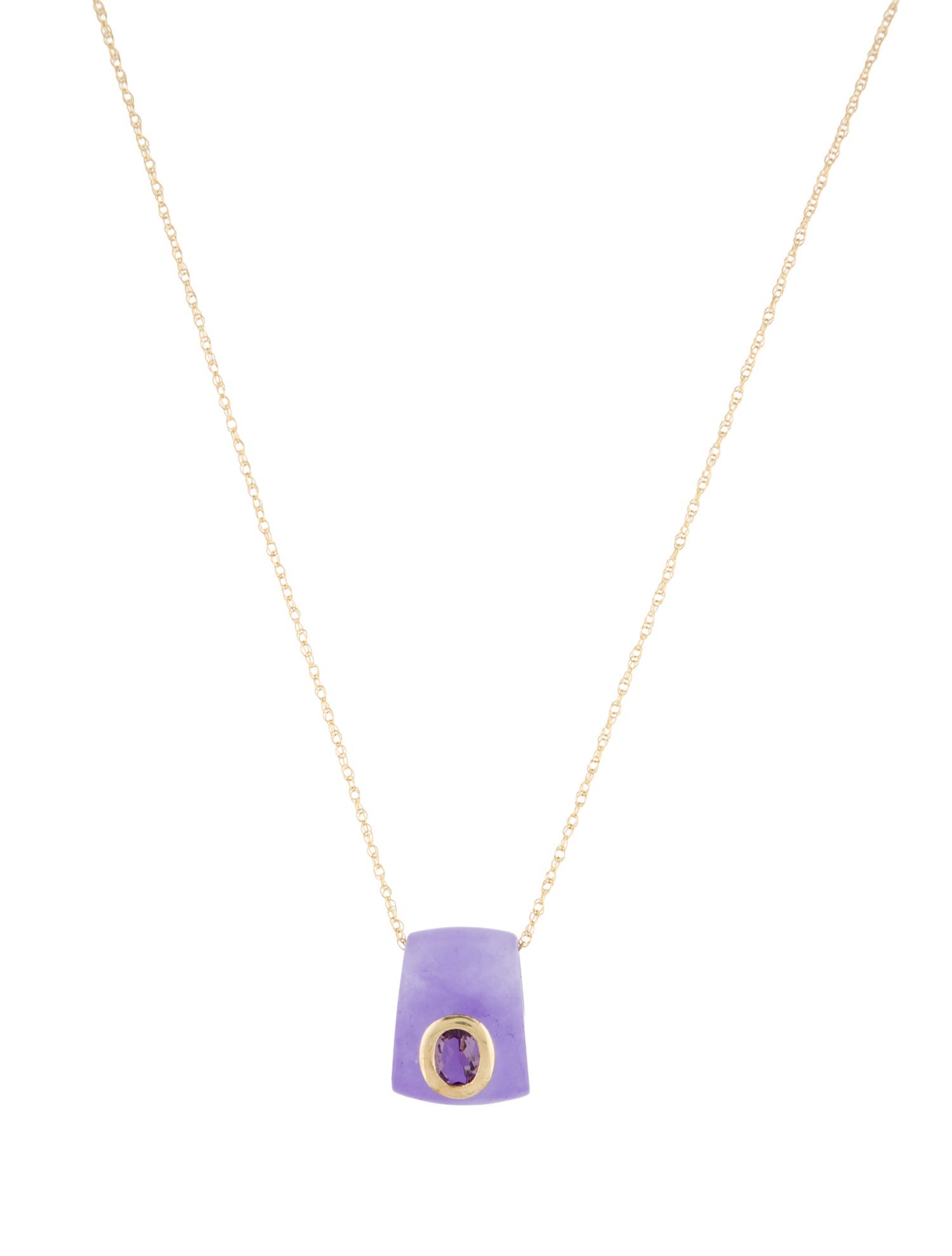 Necklace 14K Dyed Jadeite & Amethyst Pendant
