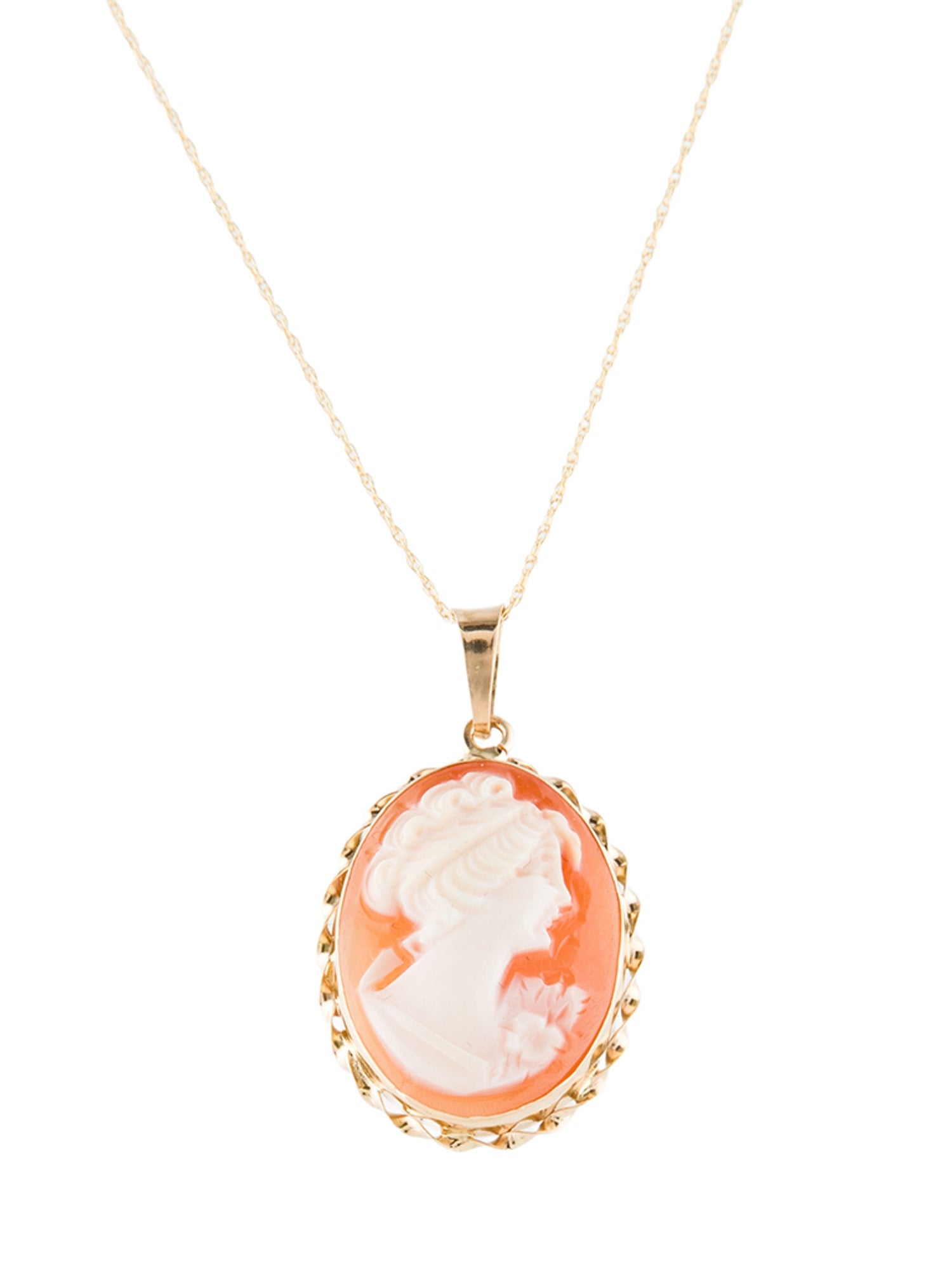 Necklace 14K Shell Cameo Portrait Pendant