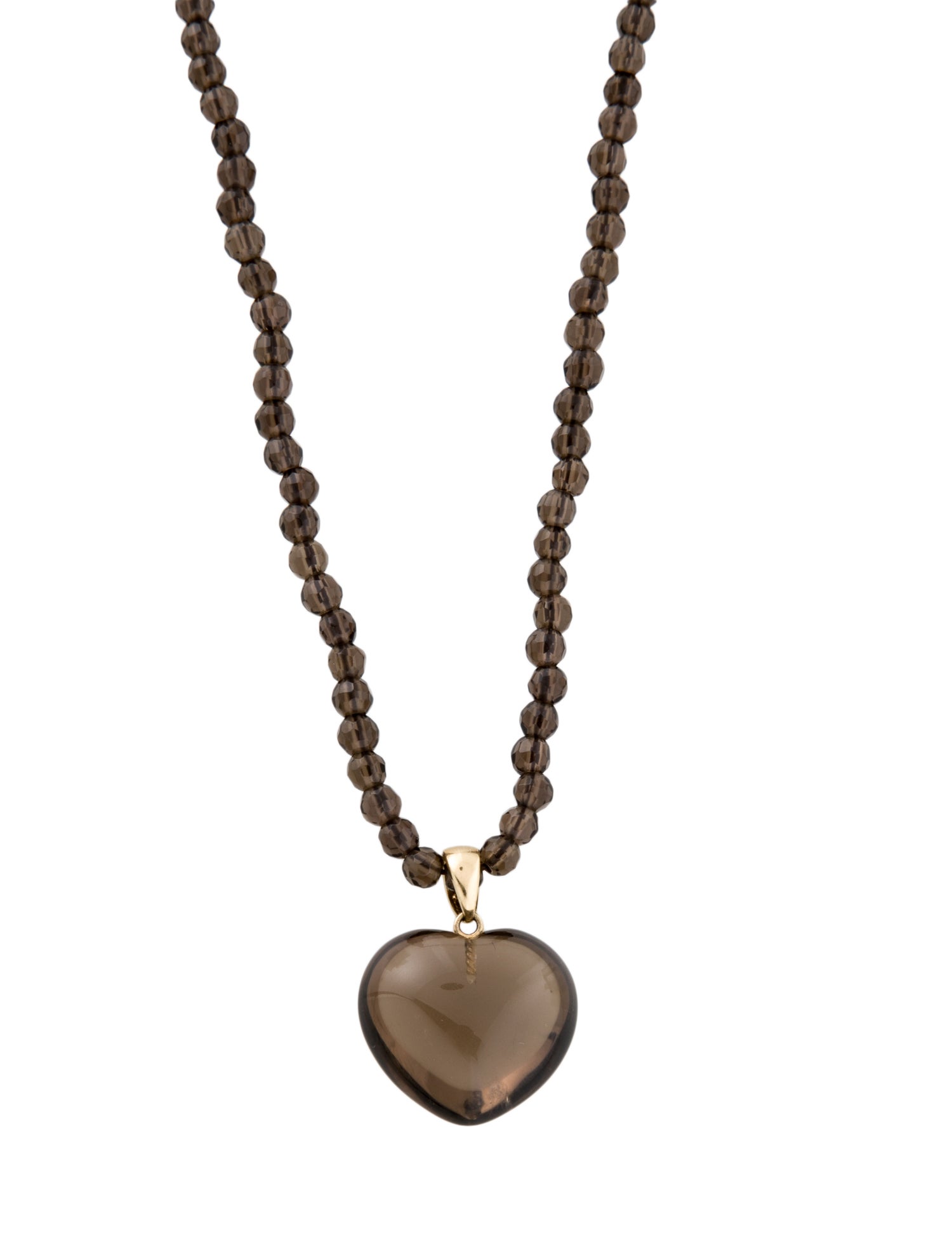 Necklace 14K Smoky Quartz Heart Faceted Bead Pendant