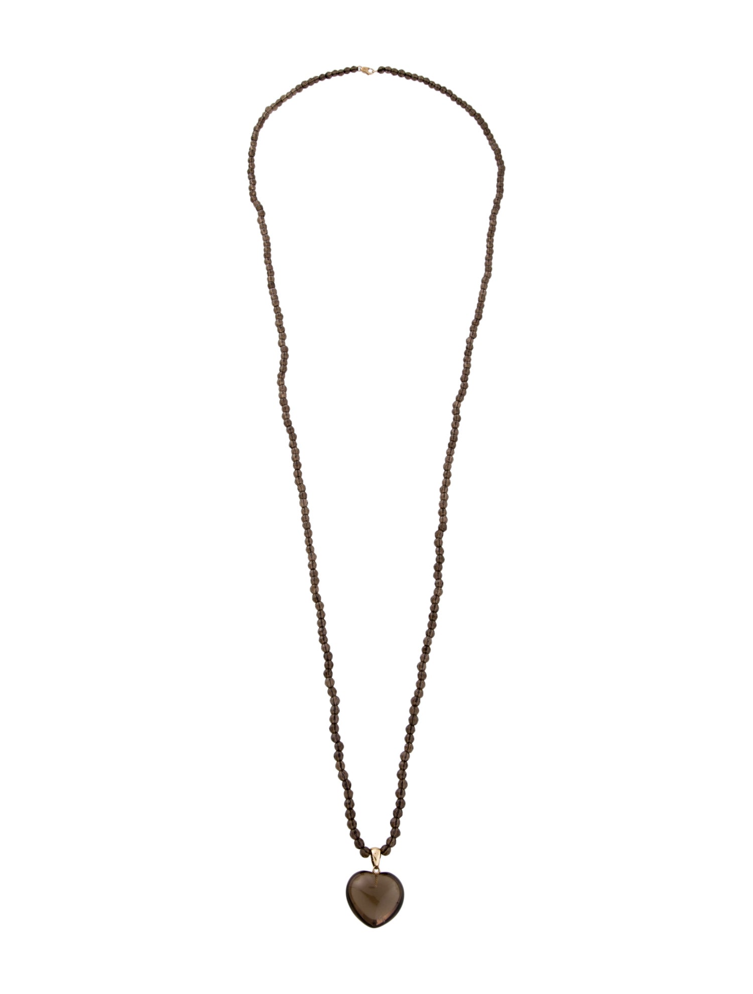 Necklace 14K Smoky Quartz Heart Faceted Bead Pendant