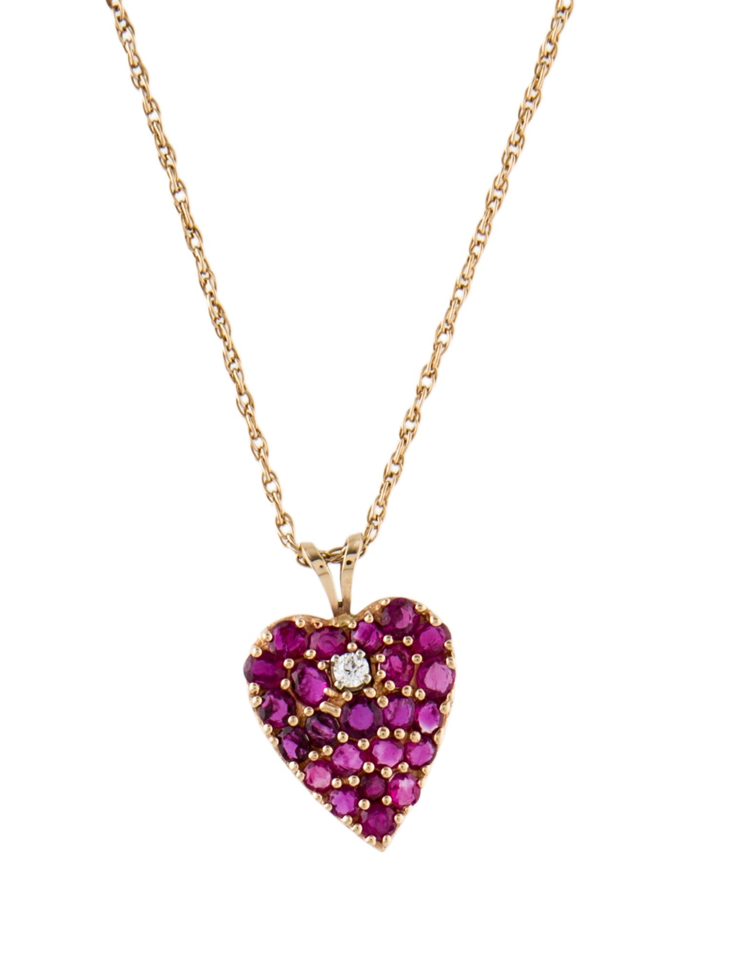 Necklace 14K Ruby & Diamond Heart Pendant Necklace