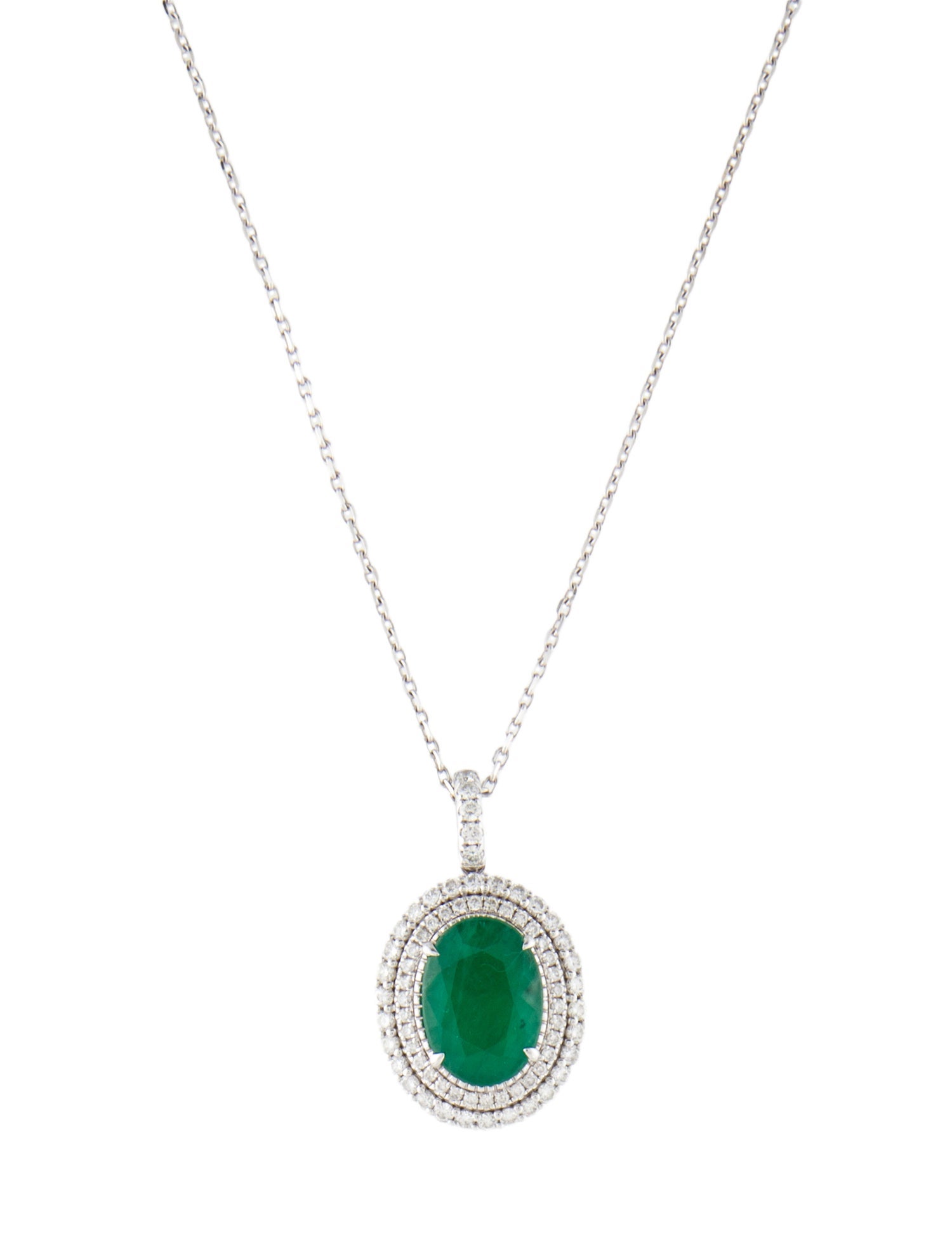 Necklace 18K 3.63ct Emerald & Diamond Pendant Necklace