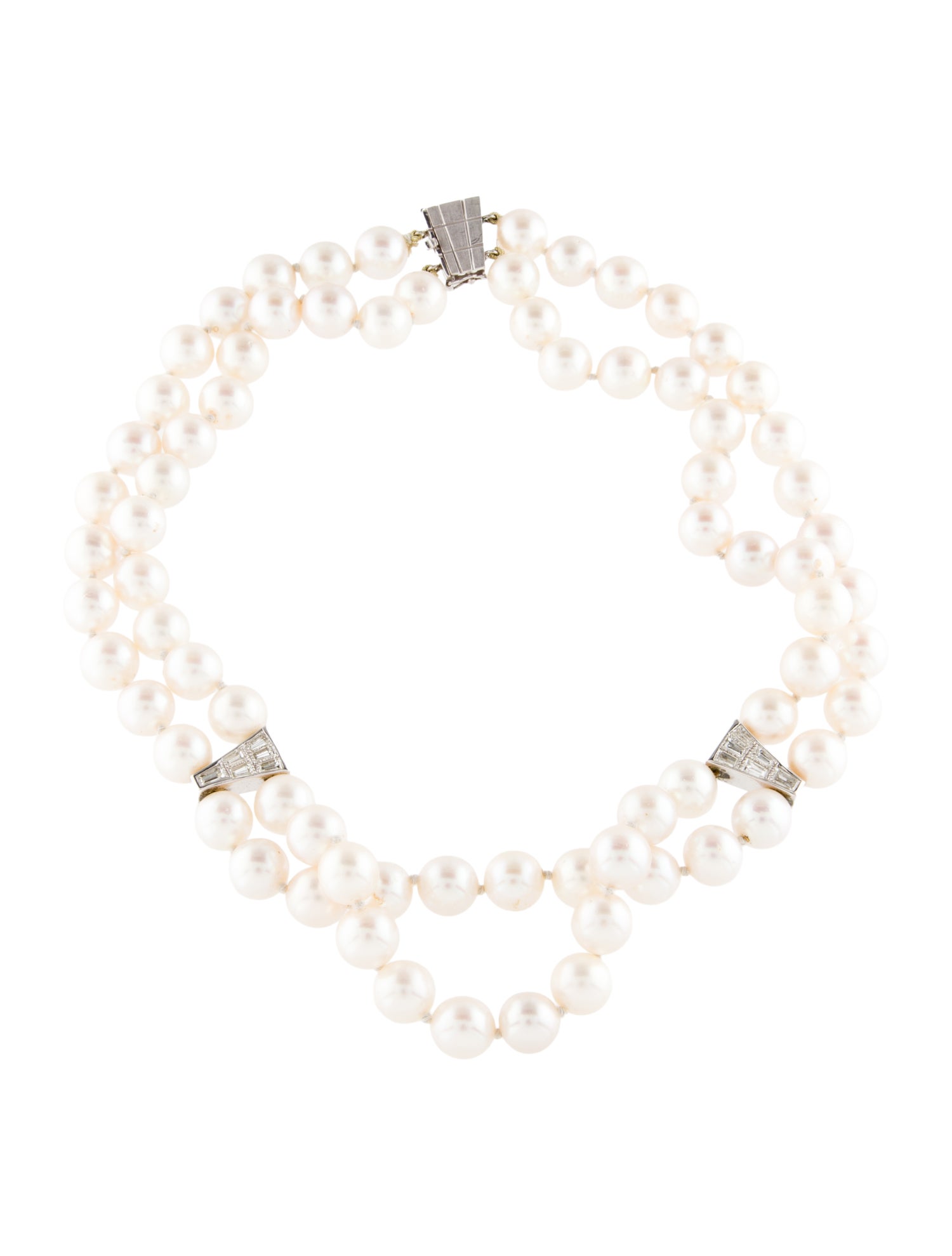Necklace 14K Pearl & Diamond Double Strand Necklace
