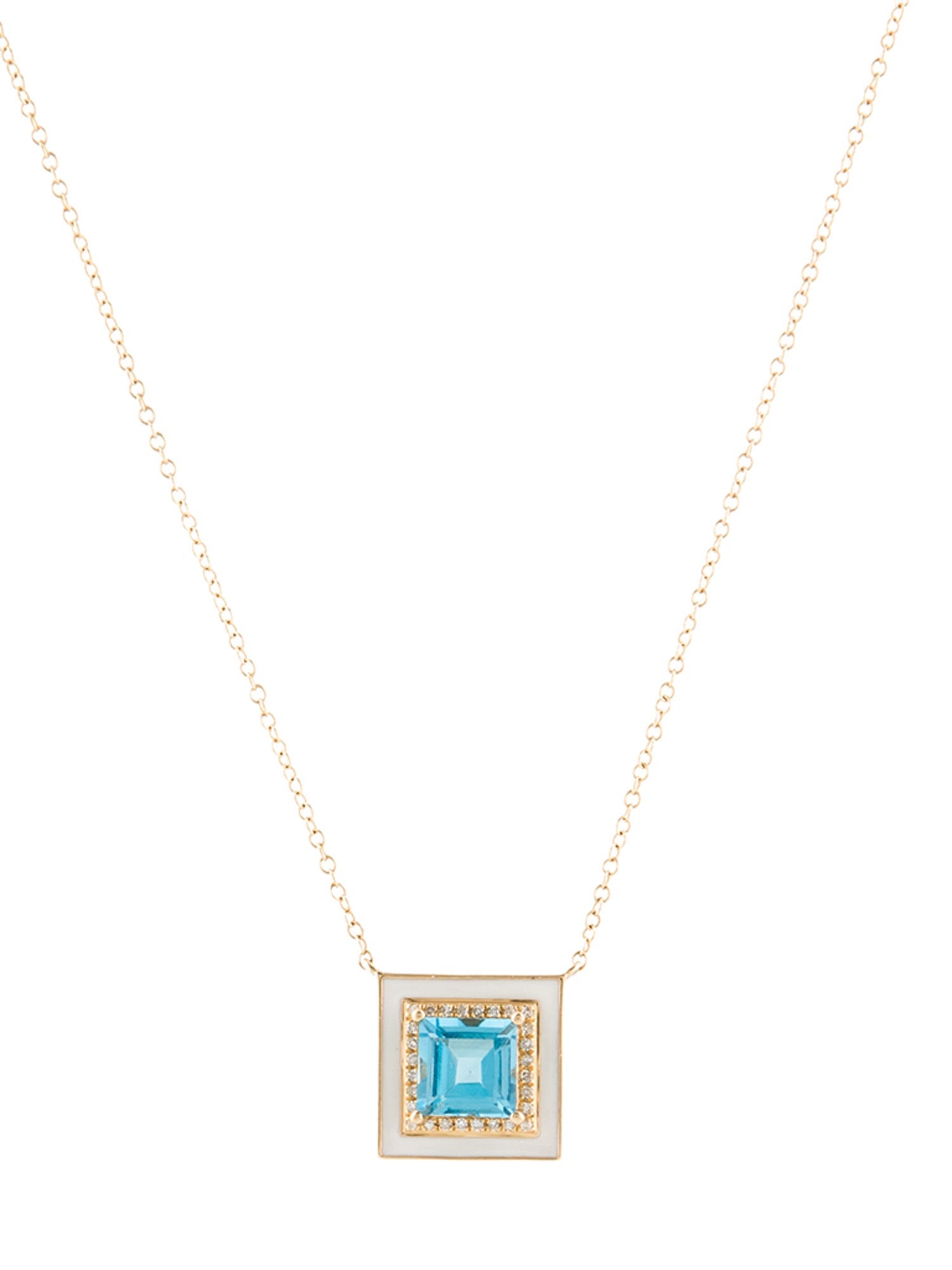 Necklace 14K 1.35ct Topaz, Diamond & Enamel Pendant Necklace