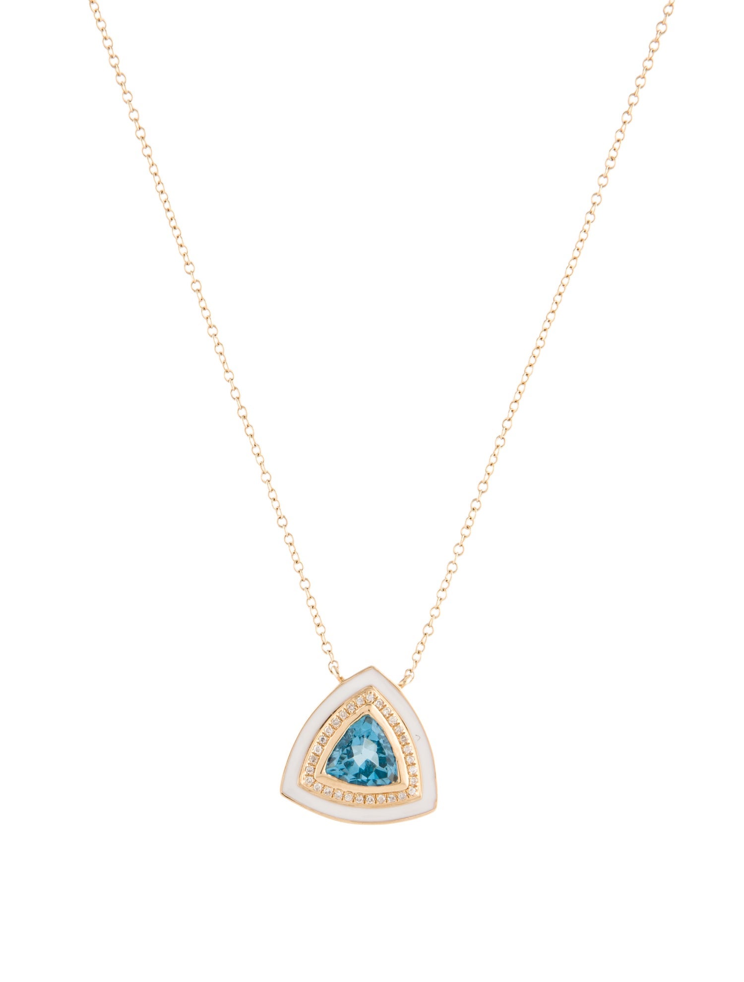 Necklace 14K 1.51ct Topaz, Diamond & Enamel Pendant Necklace