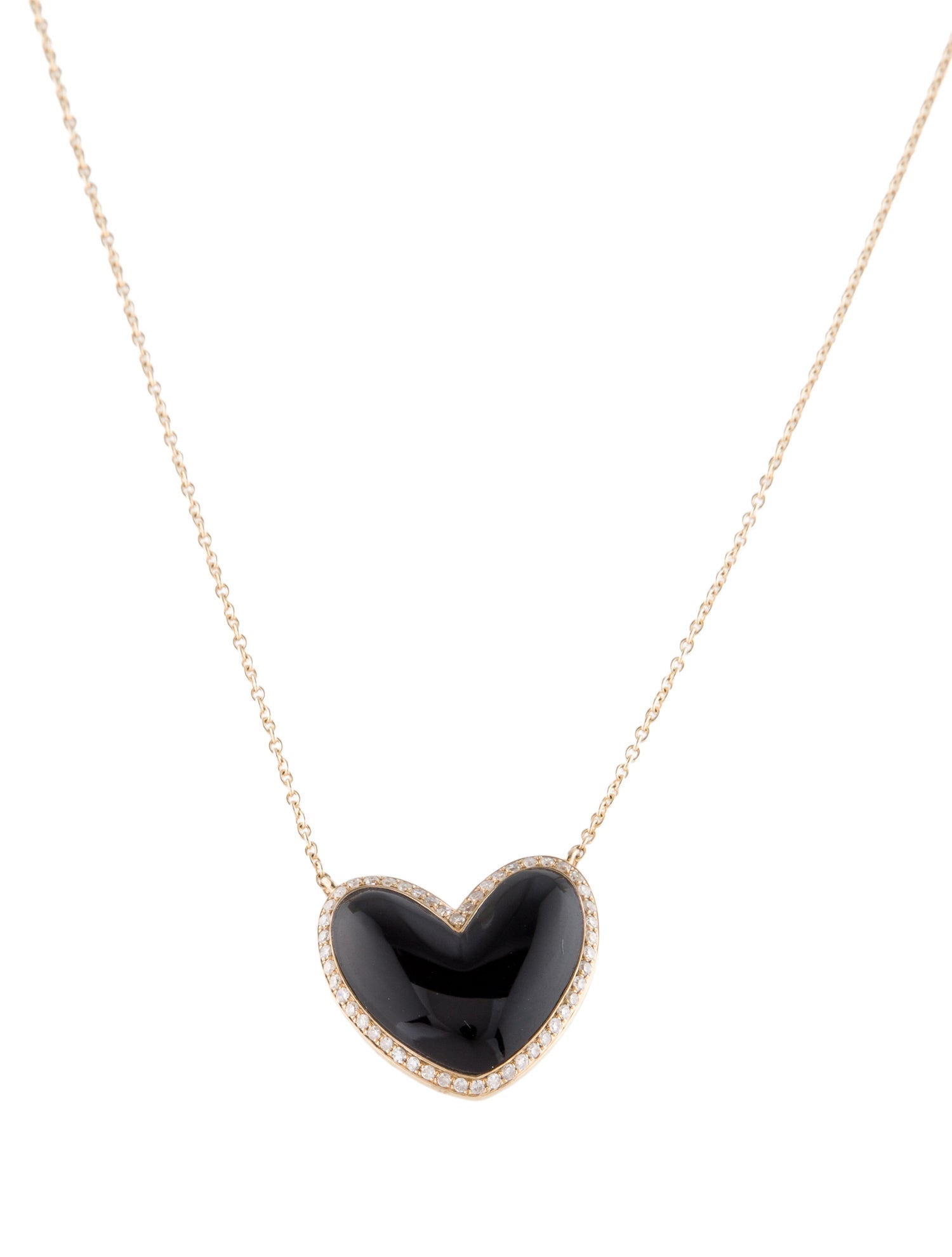 Necklace 14K Onyx & Diamond Heart Pendant Necklace