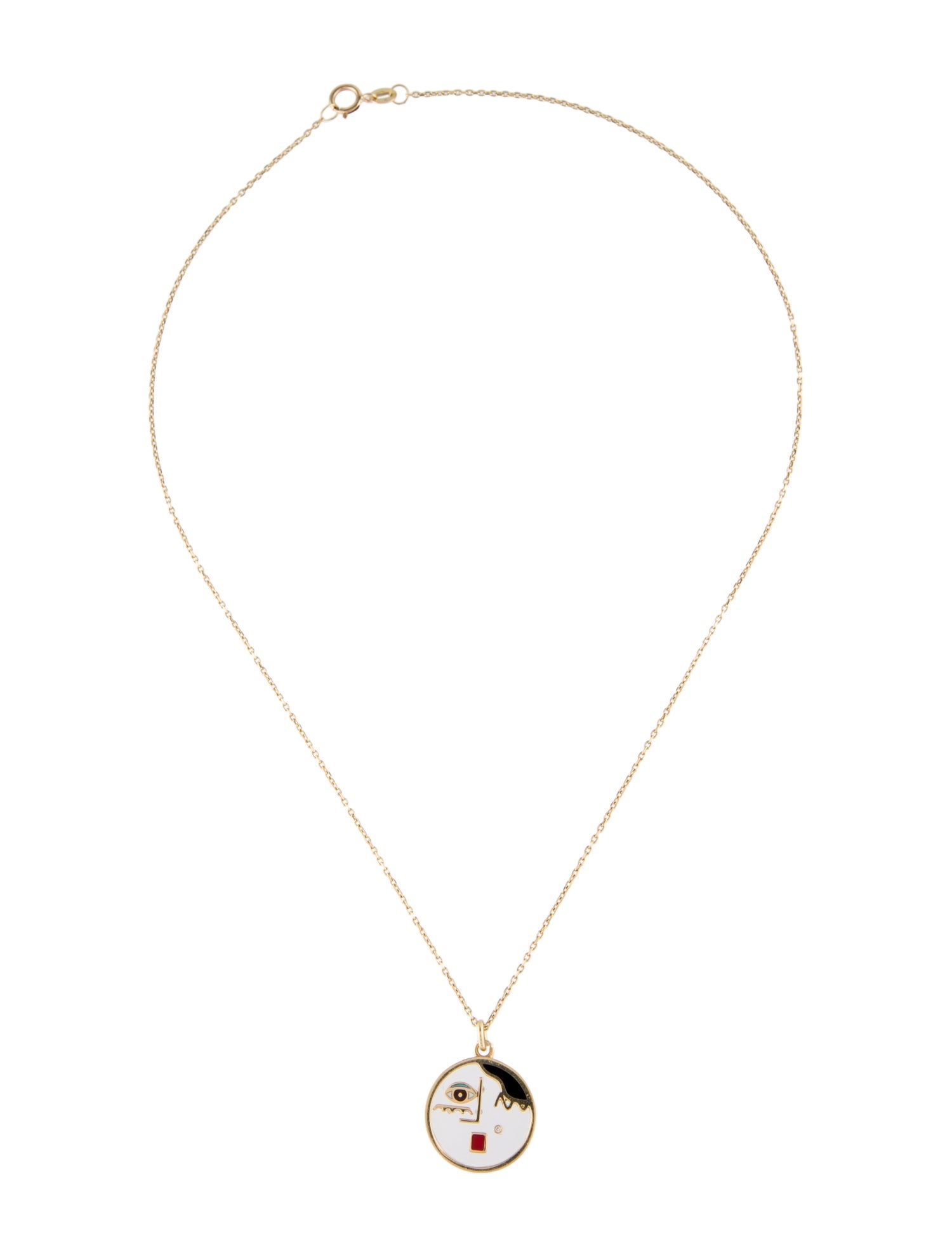 Necklace Diamond & Enamel Face Pendant Necklace