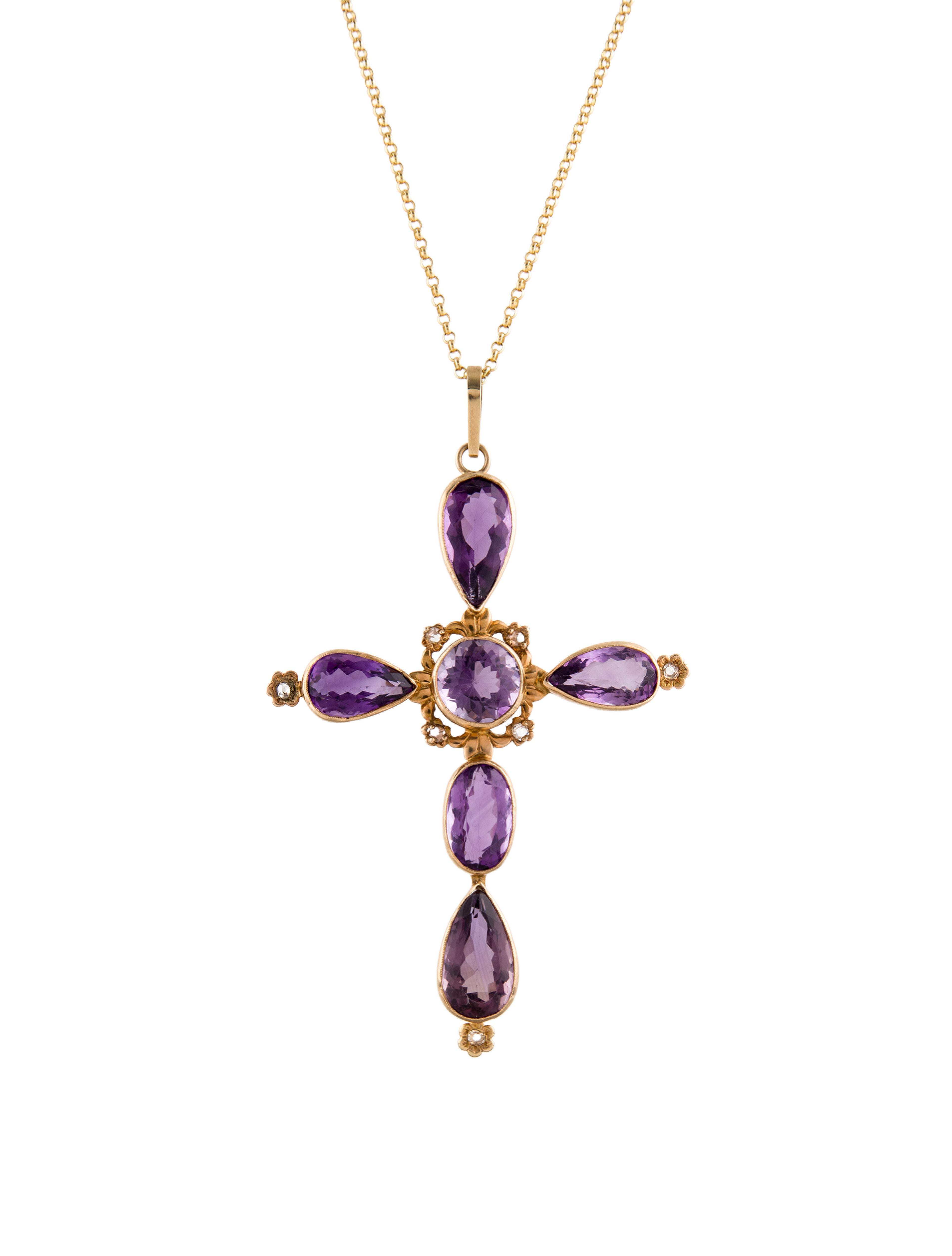 Necklace 31.10ct Amethyst & Diamond Cross Pendant