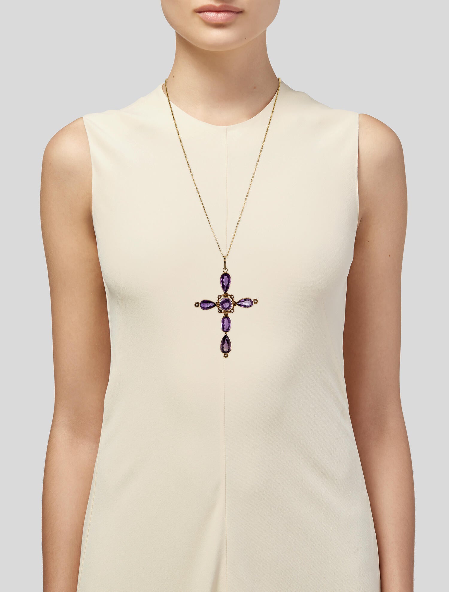 Necklace 31.10ct Amethyst & Diamond Cross Pendant
