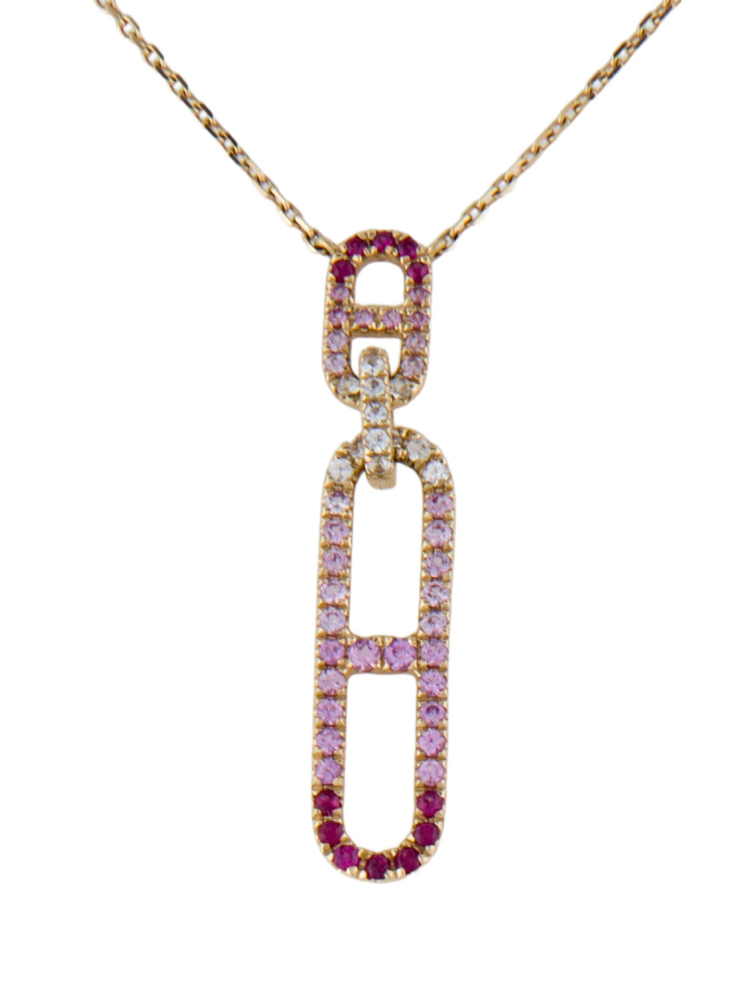 Necklace 14K Sapphire & Ruby Ombré Paperclip Link Pendant
