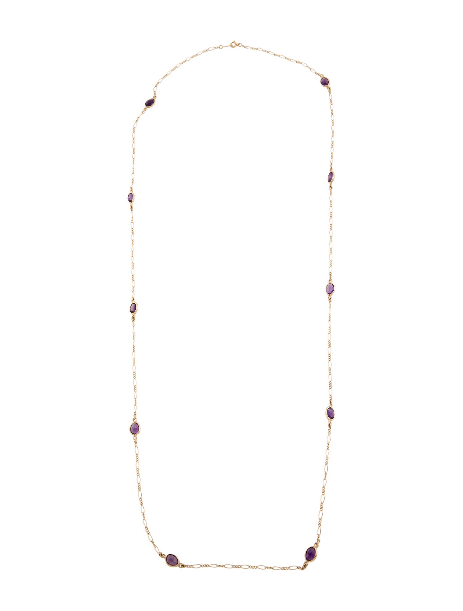 Necklace 14K 6.30CTW Amethyst Station Figaro Chain