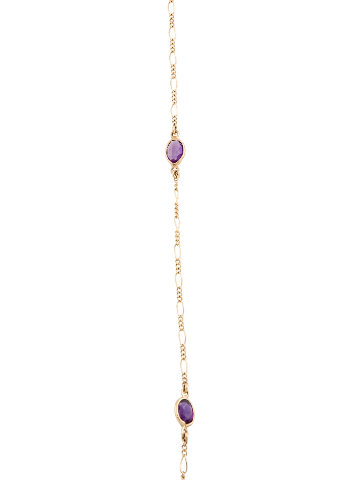 Necklace 14K 6.30CTW Amethyst Station Figaro Chain