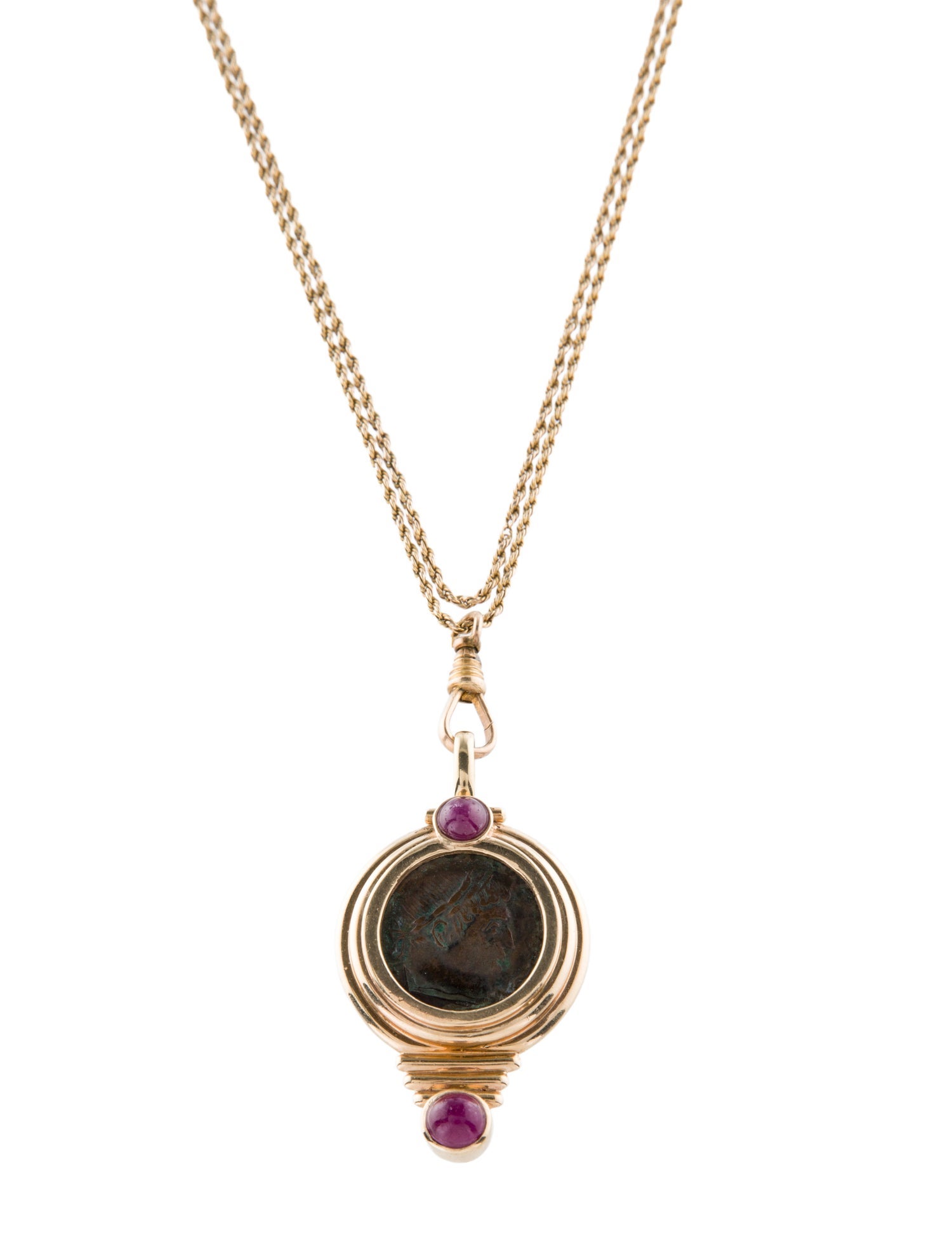 Necklace Vintage 14K 1.86ctw Ruby Coin Pendant
