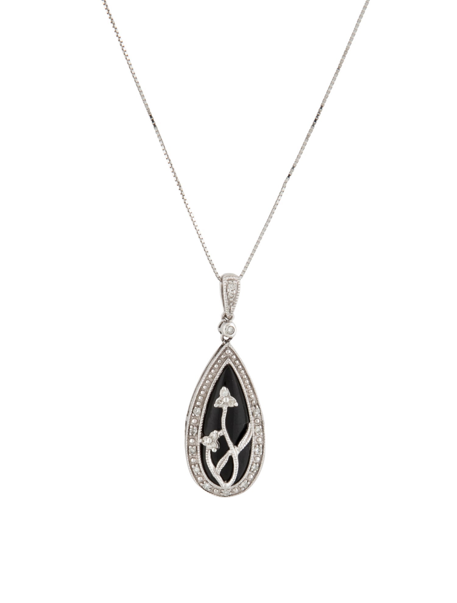 Necklace 10K Onyx & Diamond Tear Drop Pendant