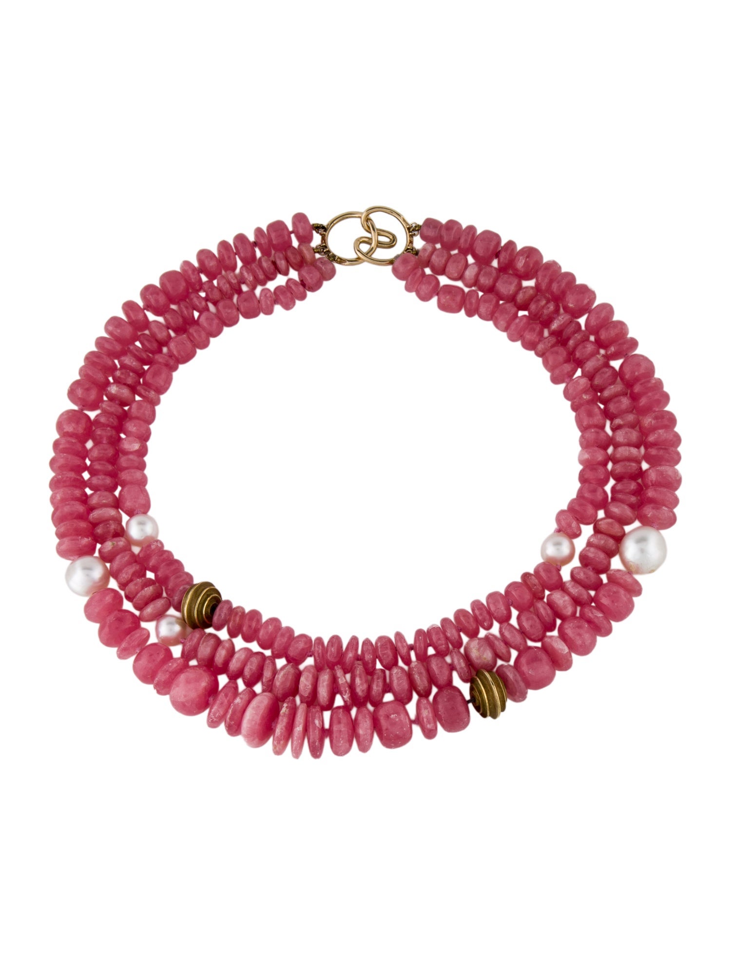 Necklace 18K Cultured Pearl & Rhodochrosite Three-Strand Bead