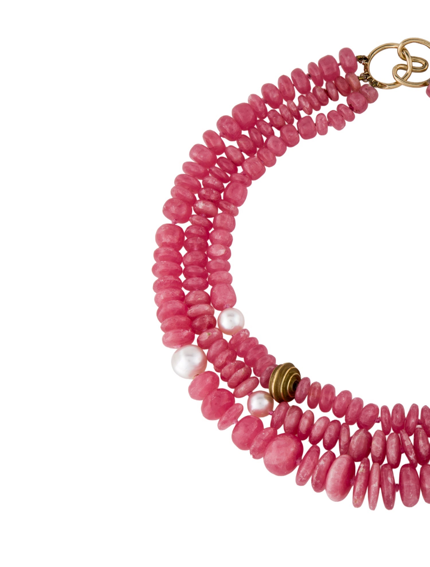 Necklace 18K Cultured Pearl & Rhodochrosite Three-Strand Bead