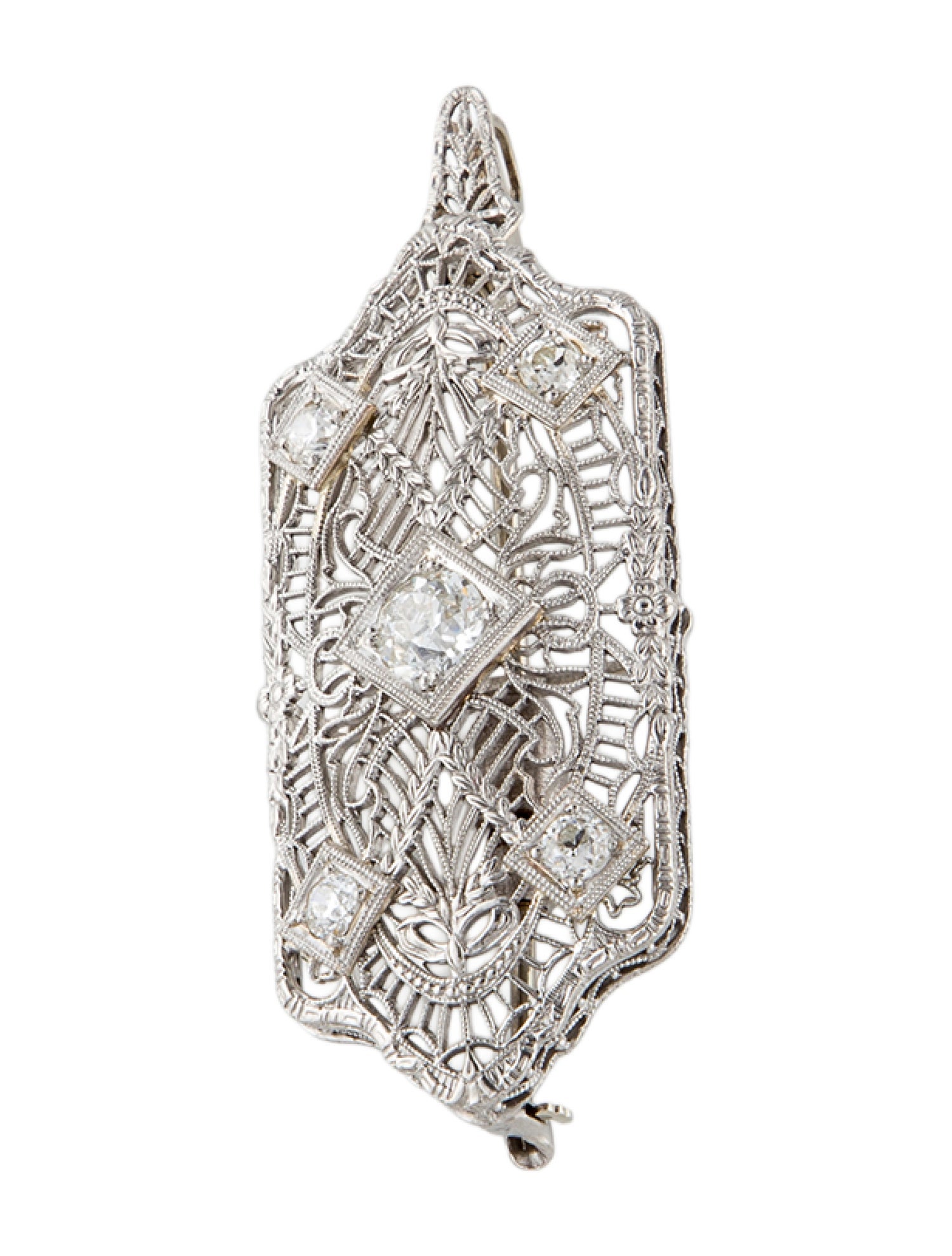 Necklace ArtDeco Platinum 1.00ctw Diamond Brooch Pendant