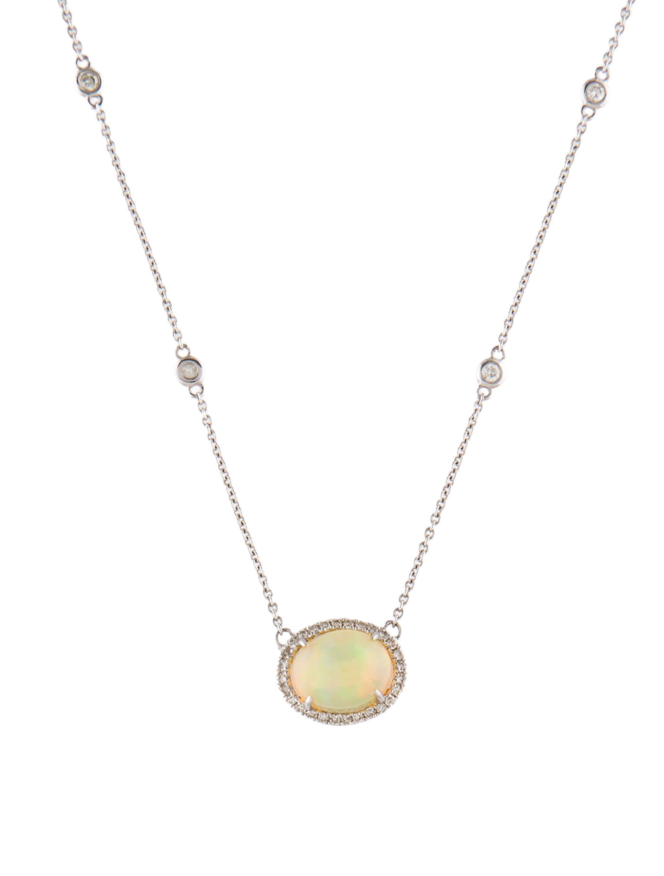 Necklace 14K Opal & Diamond Pendant Necklace