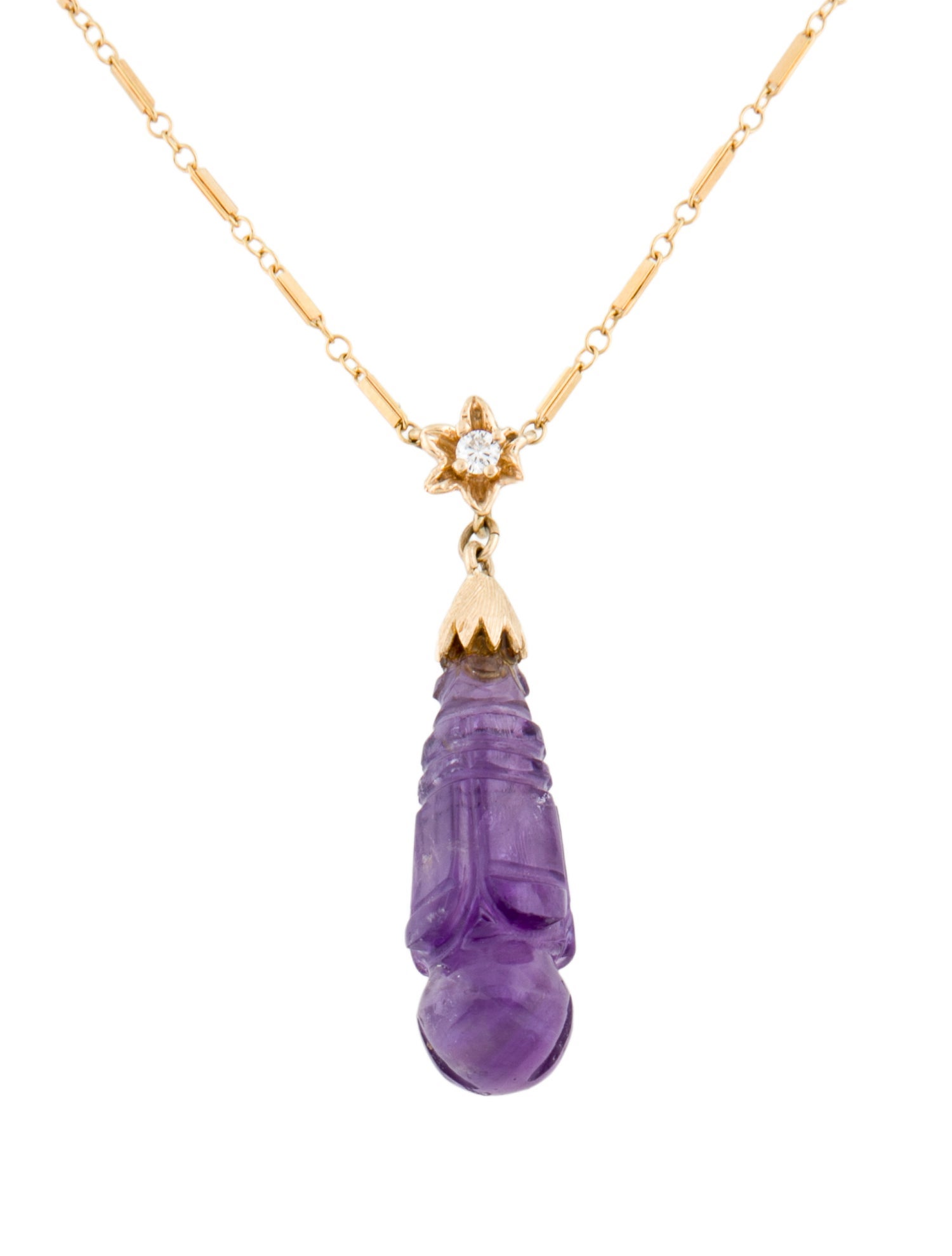 Necklace 14K Amethyst & Diamond Flower Drop Pendant