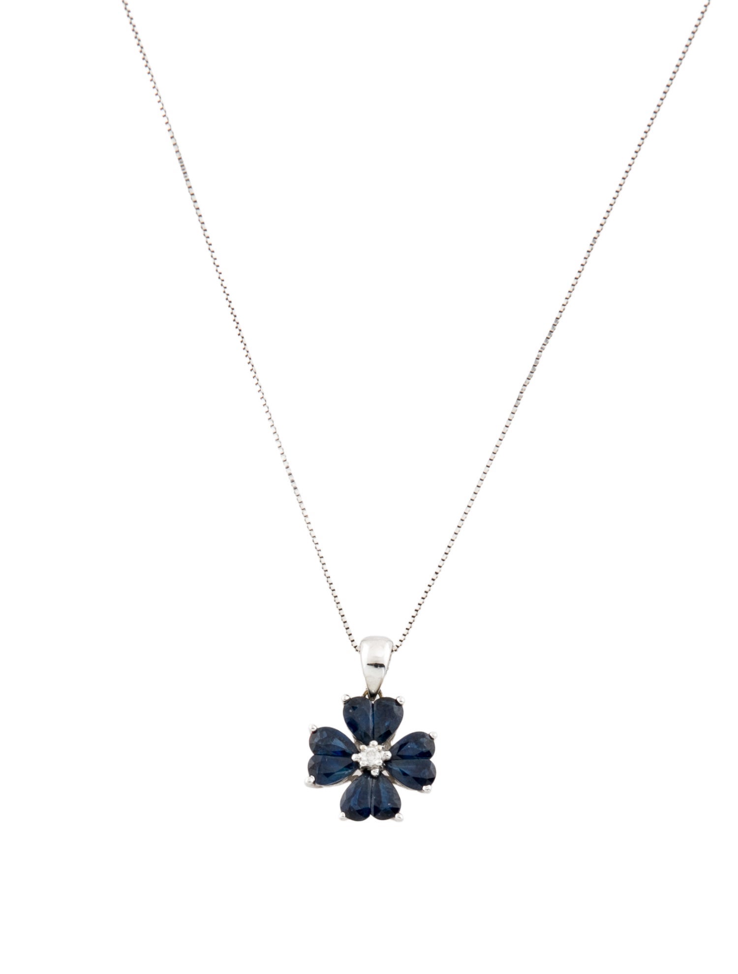 Necklace 14K Sapphire & Diamond Flower Pendant